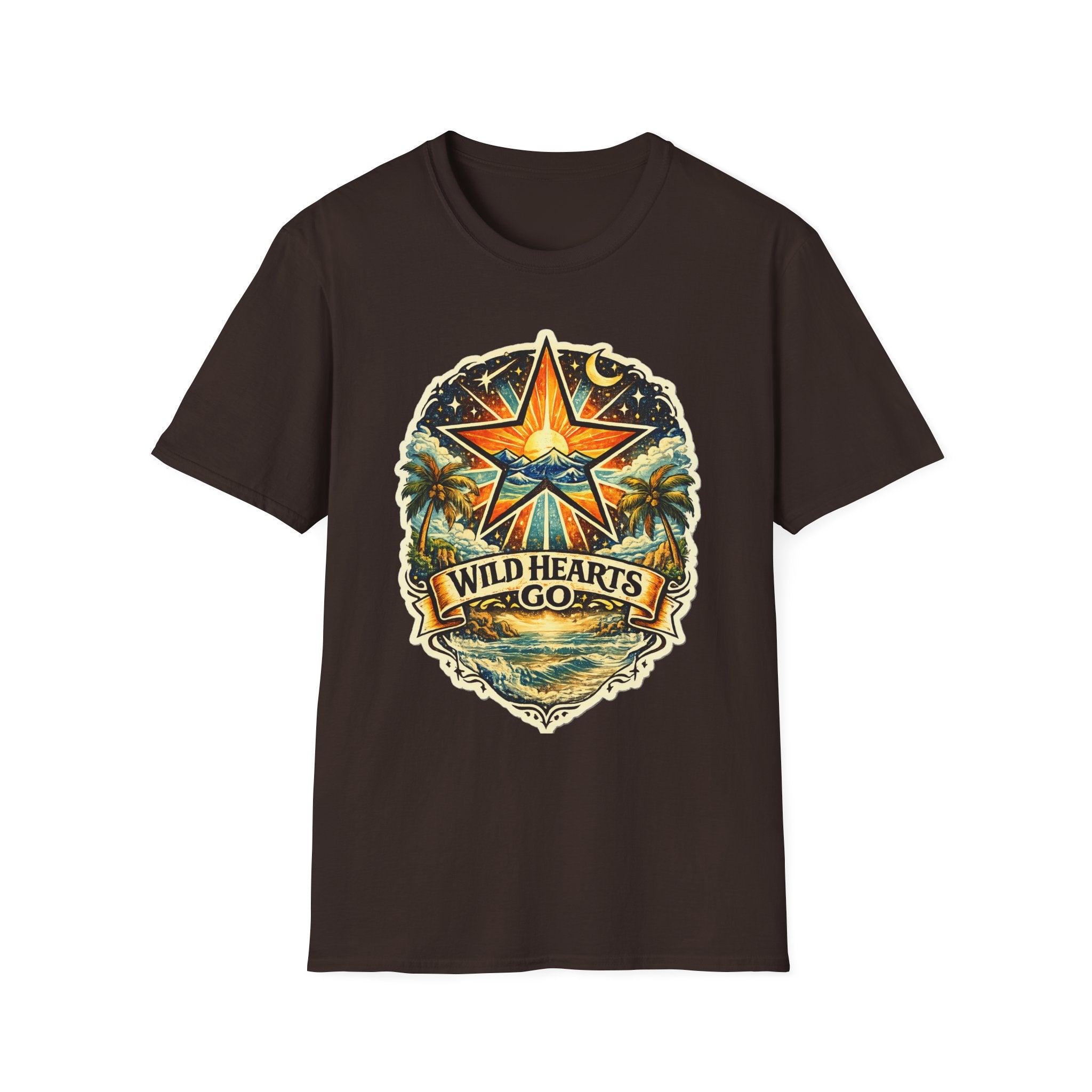 Wild Hearts Go T-Shirt — Vintage Surf Star Sunset Graphic Tee