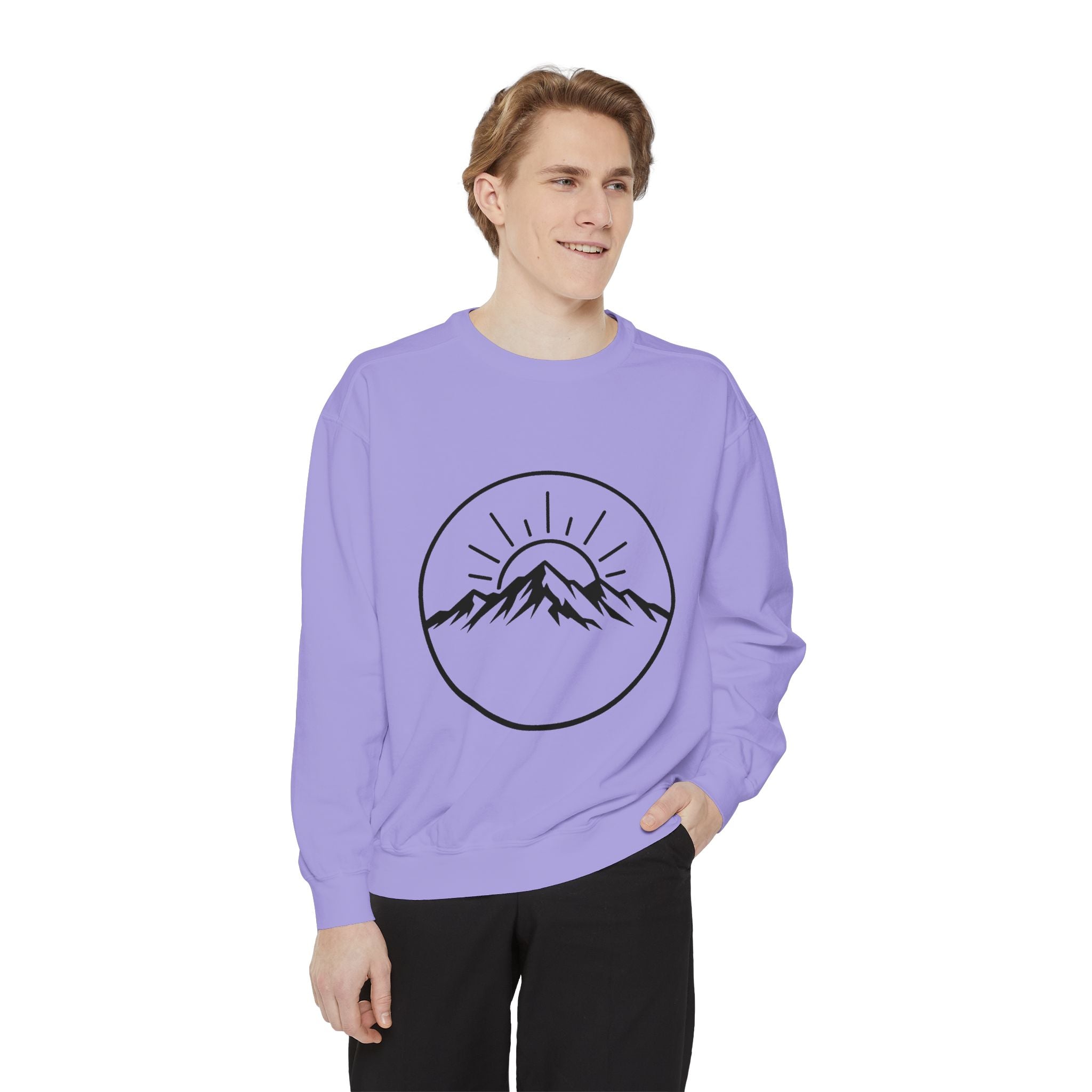 Mountain Sunrise Sweatshirt — Minimal Outdoor Graphic Pullover