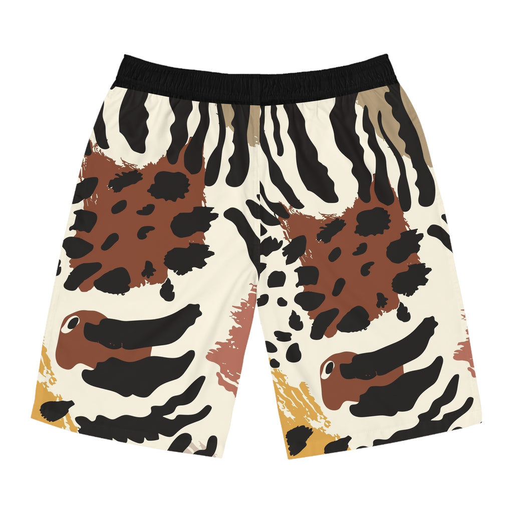 Board Shorts - Neutral Abstract Safari Print Swim Trunks