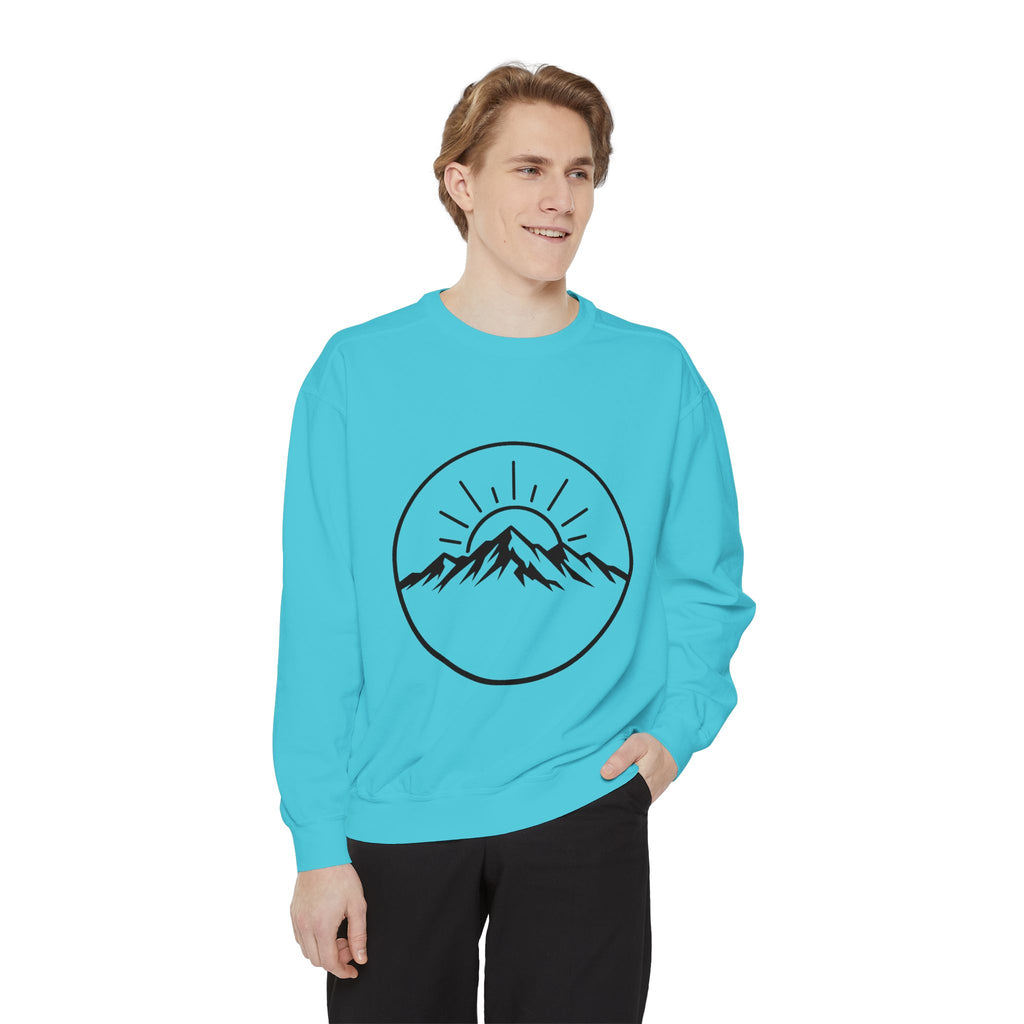 Mountain Sunrise Sweatshirt — Minimal Outdoor Graphic Pullover