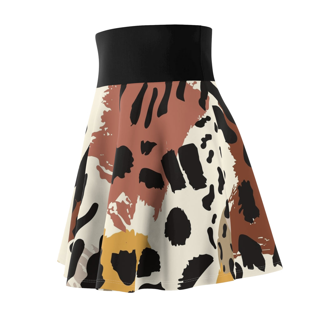 Leopard Print Skater Skirt — Retro Brown & Black Animal Pattern