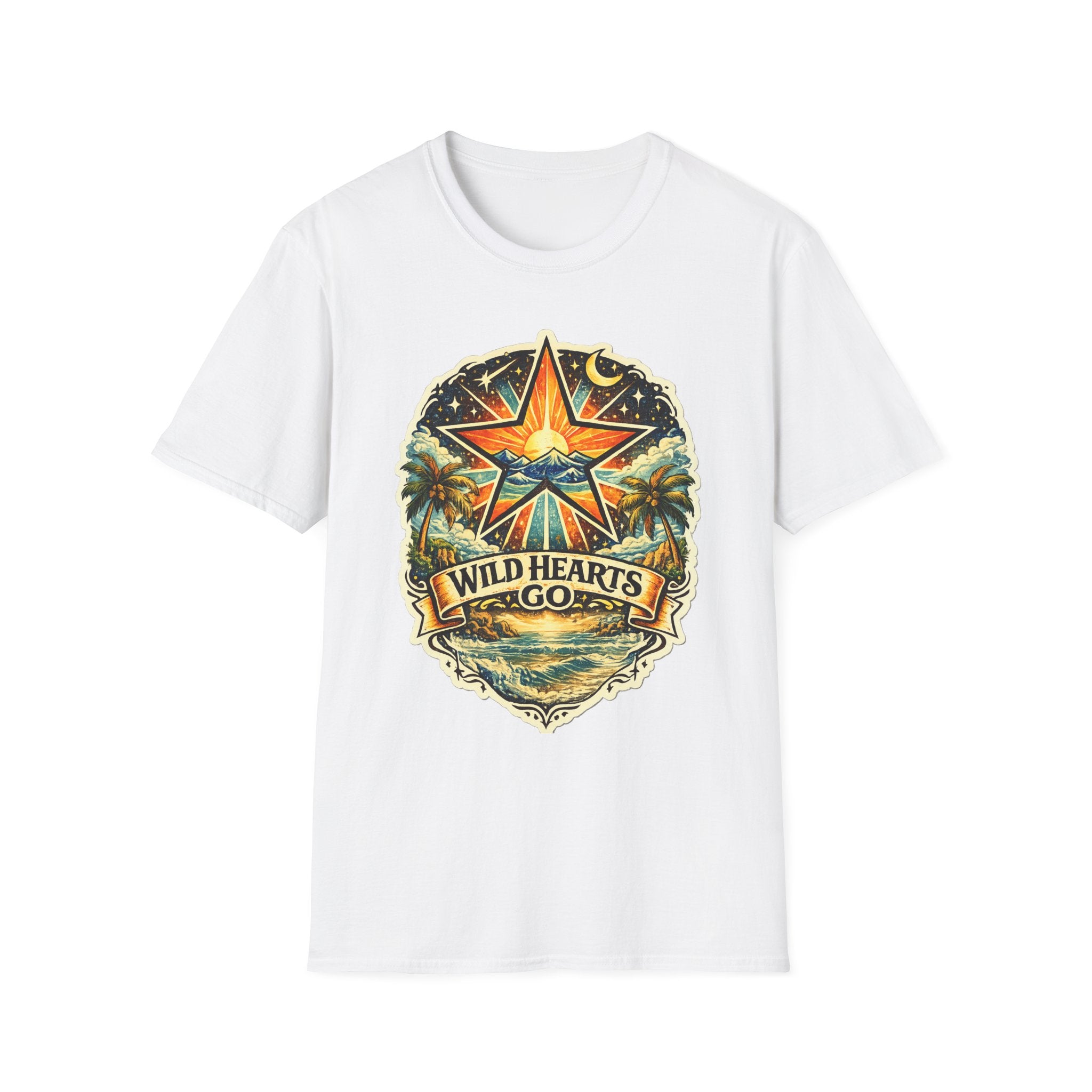 Wild Hearts Go T-Shirt — Vintage Surf Star Sunset Graphic Tee