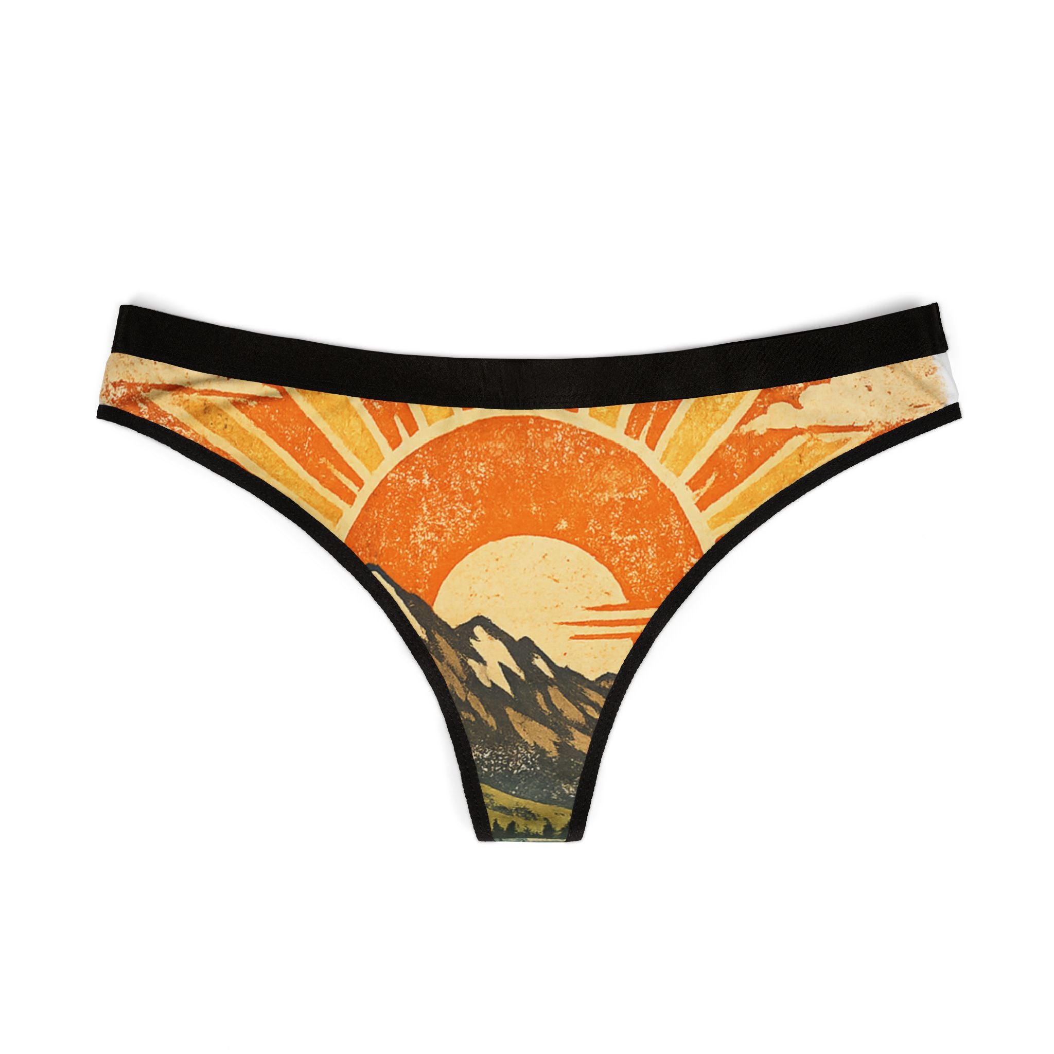 Sunset Mountain Thong — Retro Sunrise Print Women's Thong