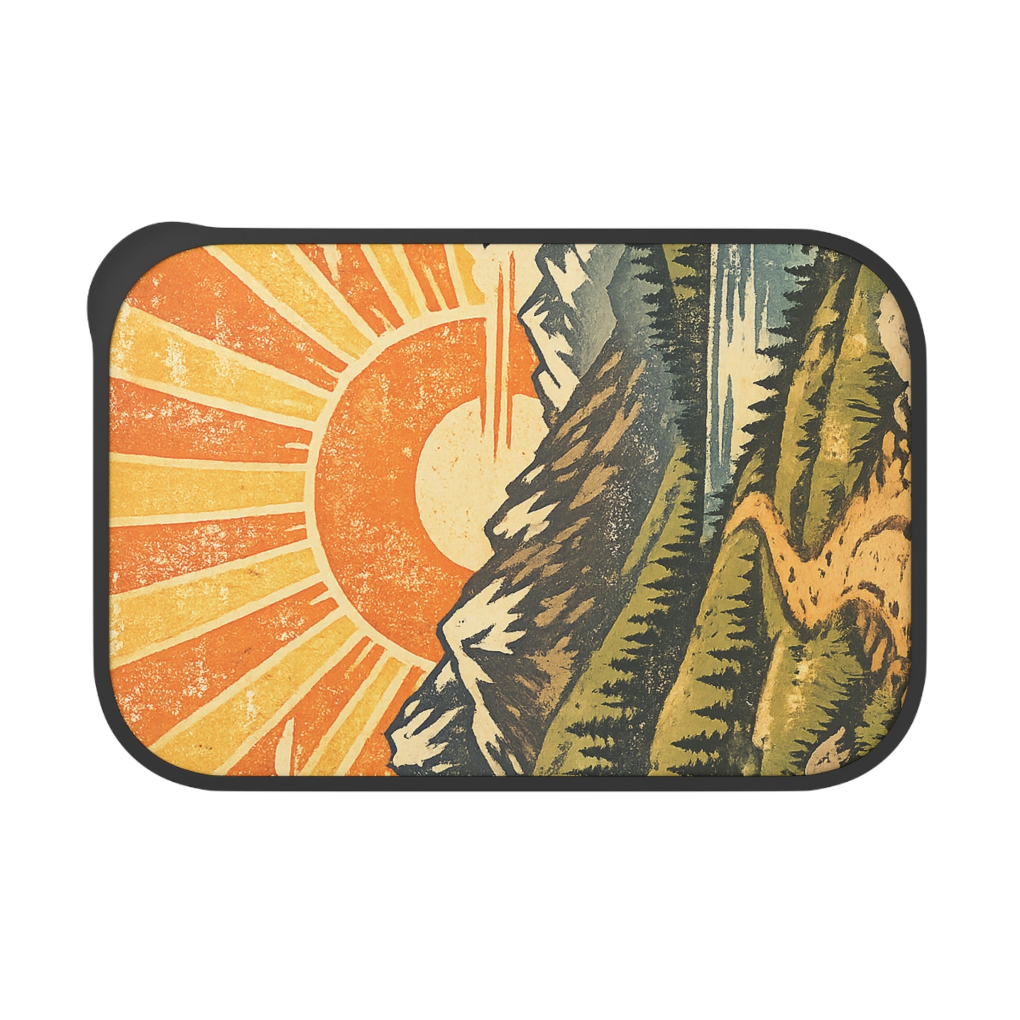 Bento Box - Retro Sunrise Mountain PLA Lunchbox with Band & Utensils