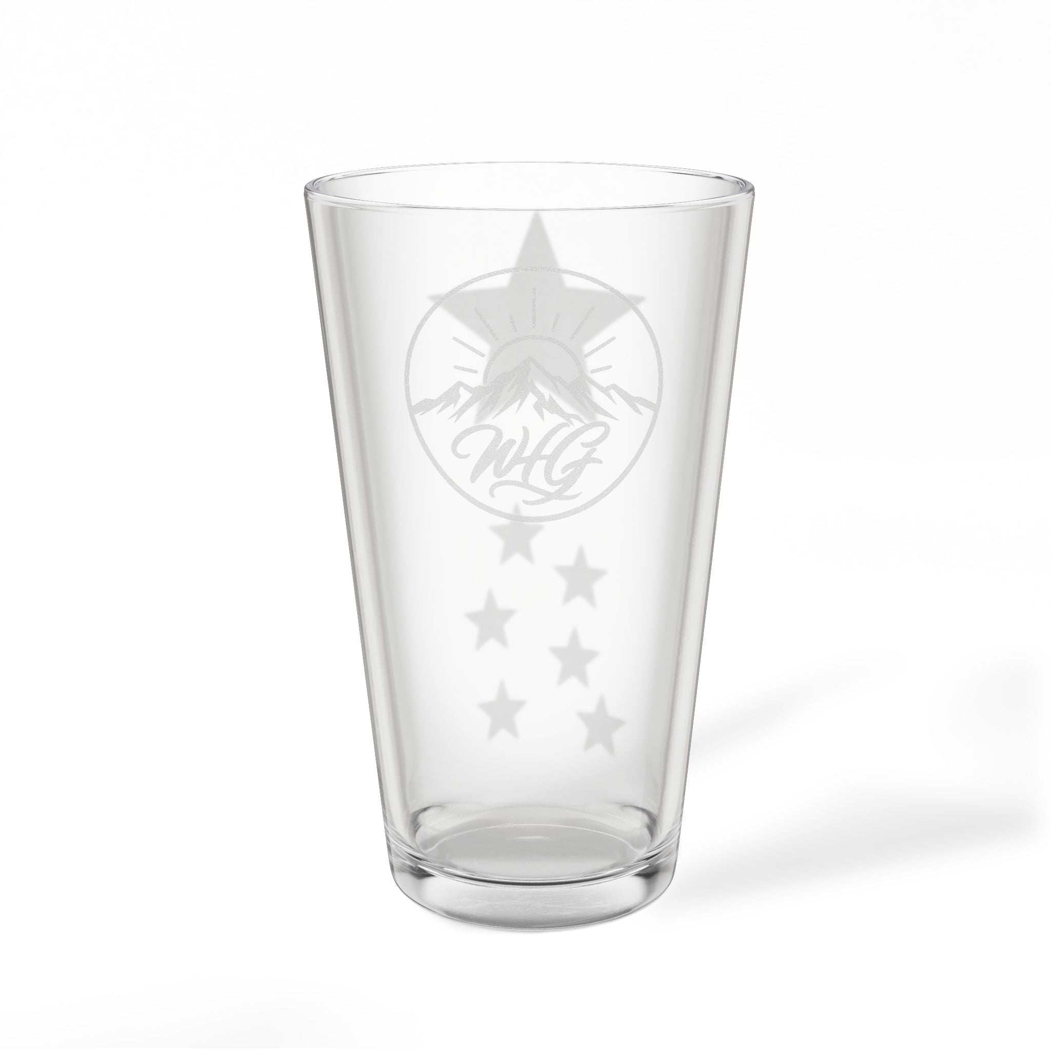 Engraved 16oz Pint Mixing Glass — WHG Mountain Star Design