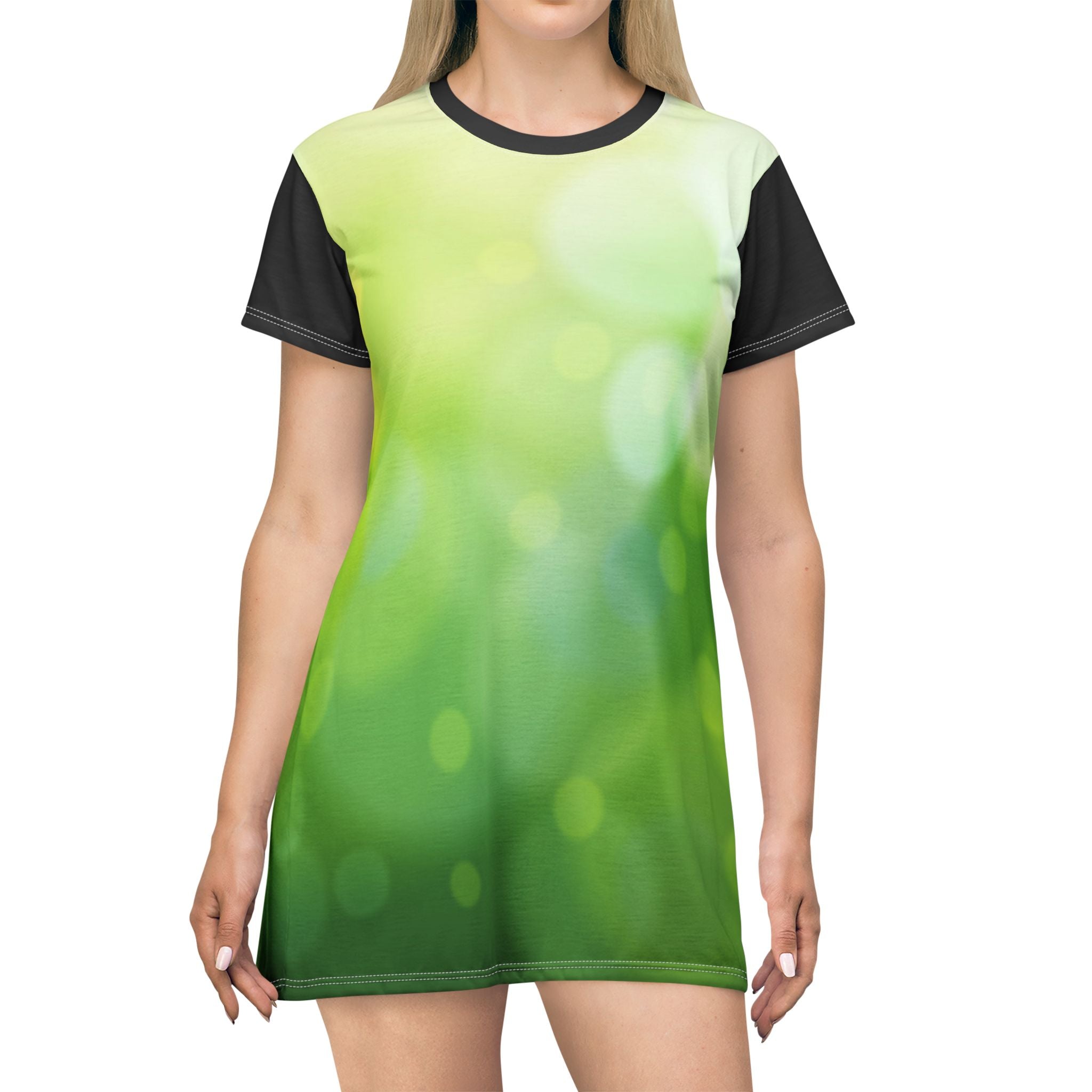 Green Bokeh T-Shirt Dress — Spring Meadow All-Over Print