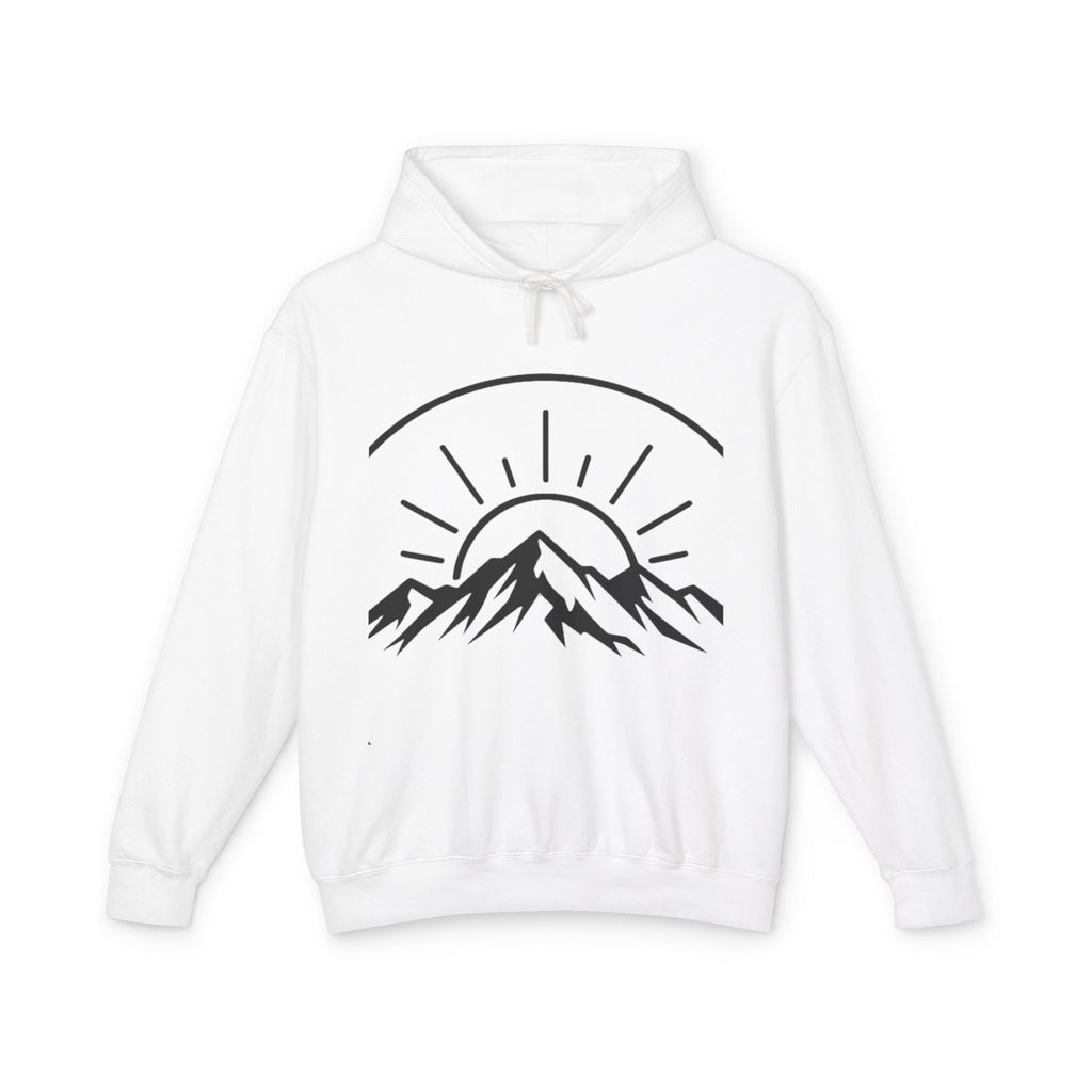 Mountain Sunrise Hoodie — Minimal Outdoor Graphic Pullover