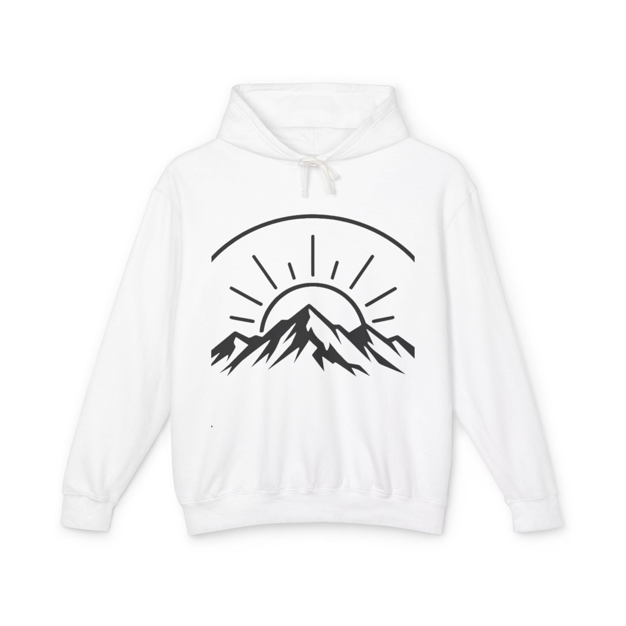 Mountain Sunrise Hoodie — Minimal Outdoor Graphic Pullover