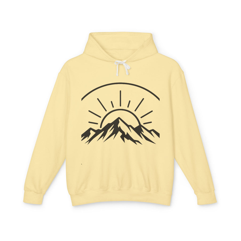 Mountain Sunrise Hoodie — Minimal Outdoor Graphic Pullover