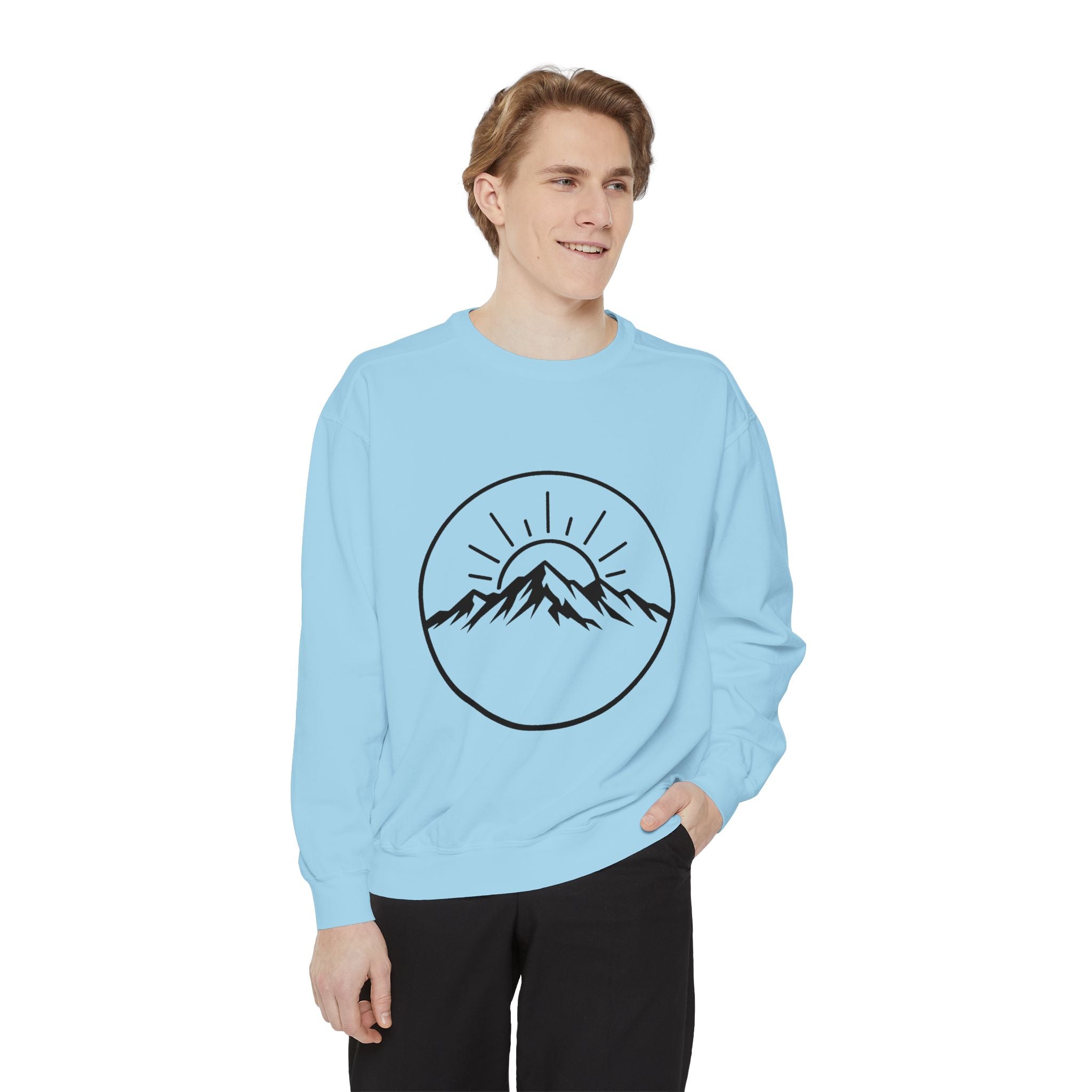 Mountain Sunrise Sweatshirt — Minimal Outdoor Graphic Pullover