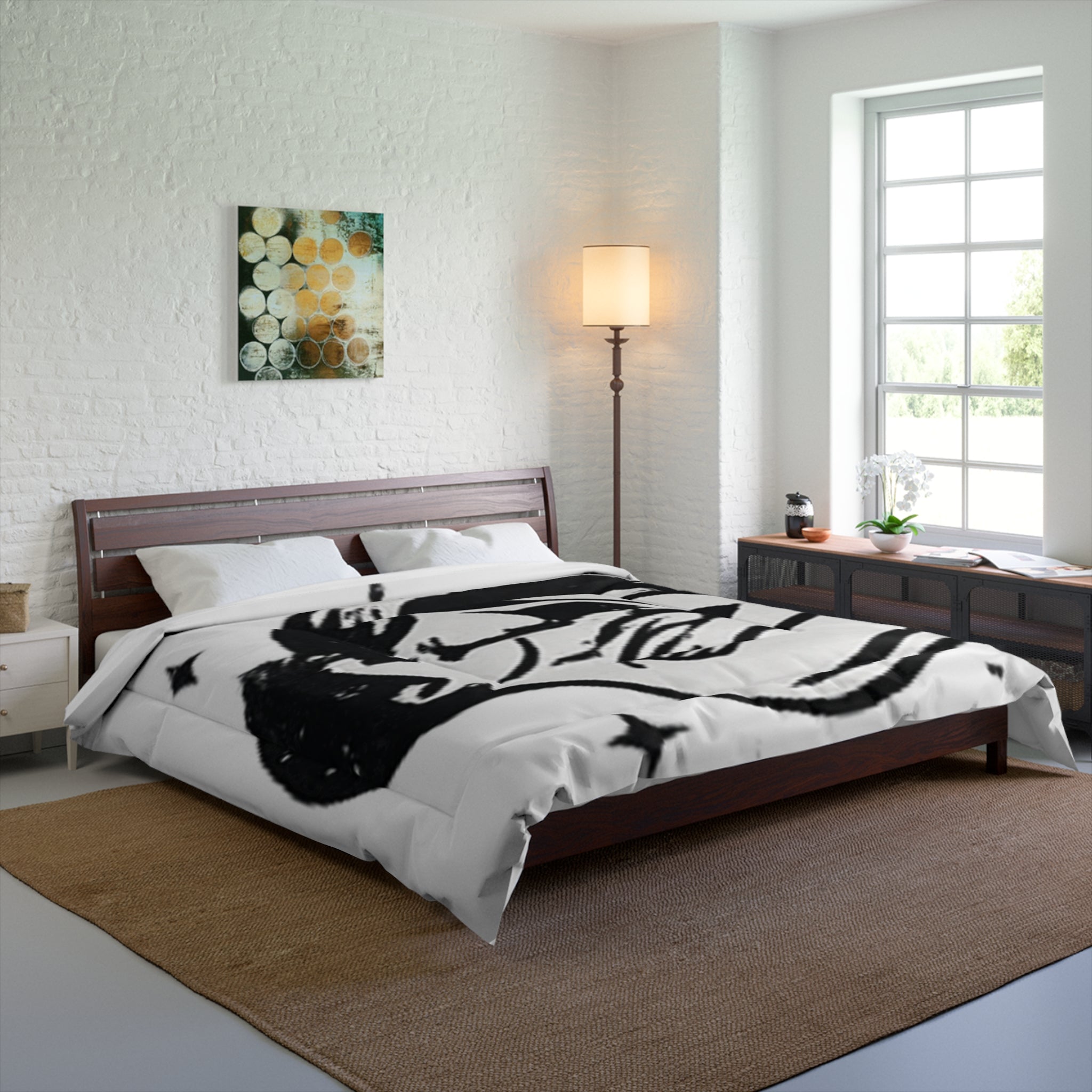 Celestial Embrace Comforter – Minimal Black & White Sleepy Moon Design