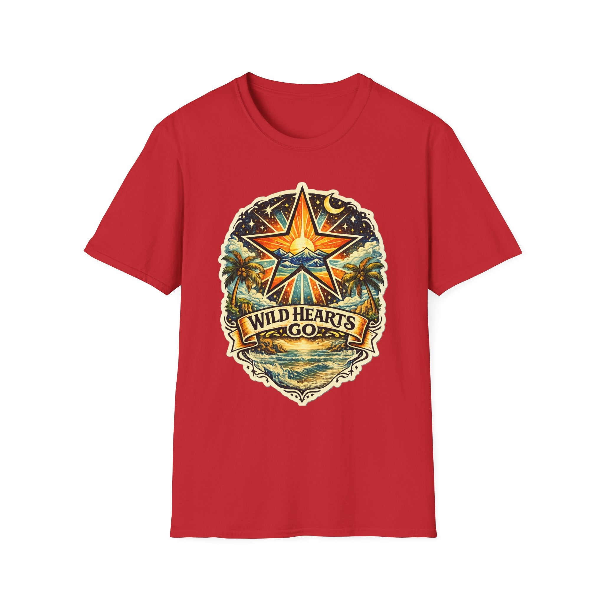 Wild Hearts Go T-Shirt — Vintage Surf Star Sunset Graphic Tee