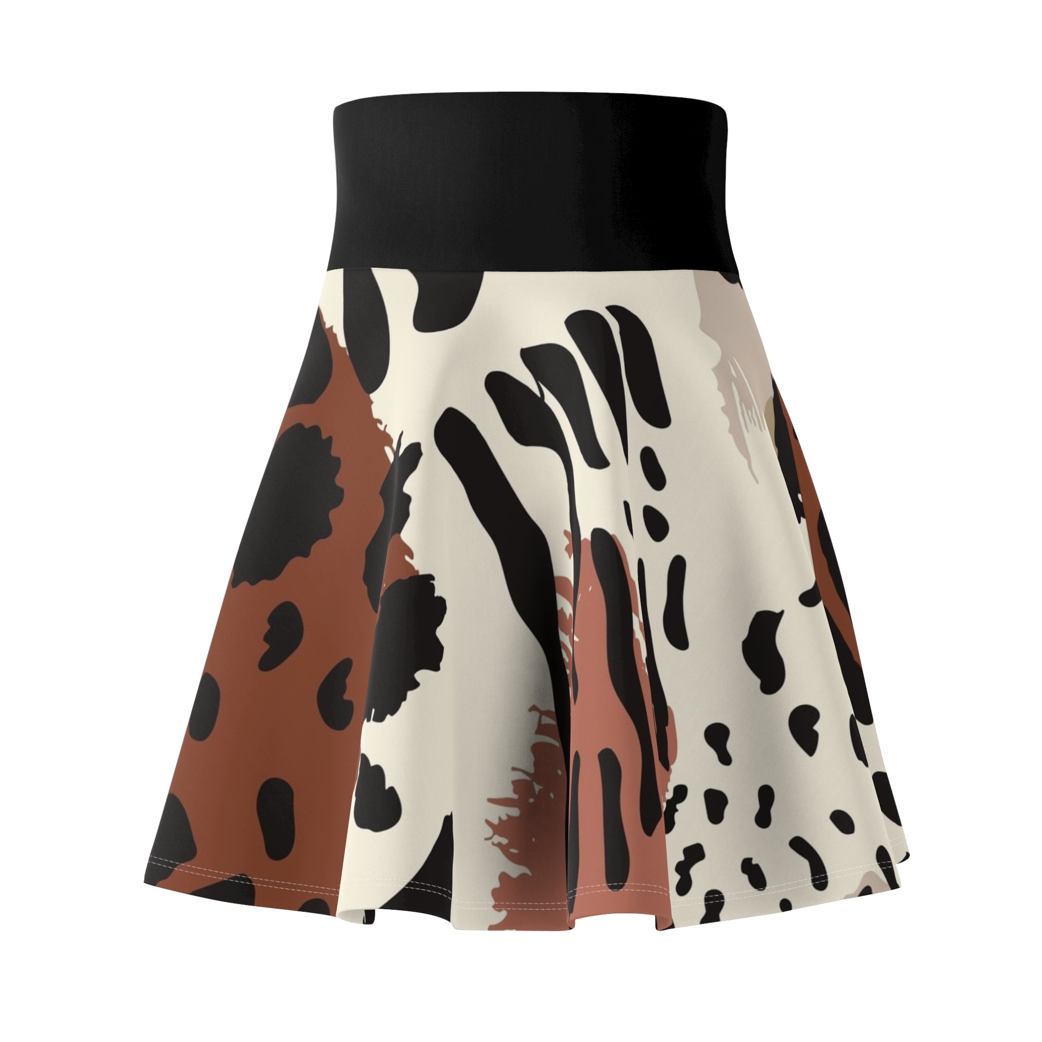 Leopard Print Skater Skirt — Retro Brown & Black Animal Pattern