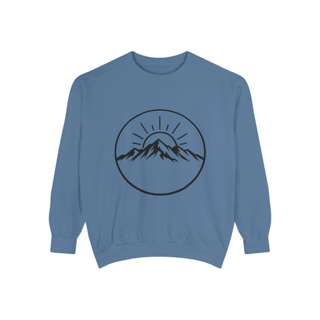 Mountain Sunrise Sweatshirt — Minimal Outdoor Graphic Pullover