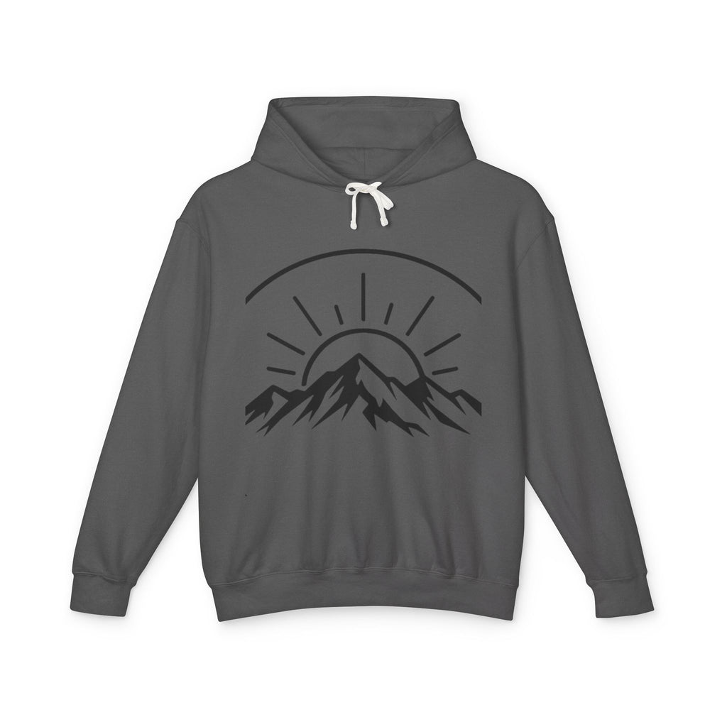 Mountain Sunrise Hoodie — Minimal Outdoor Graphic Pullover