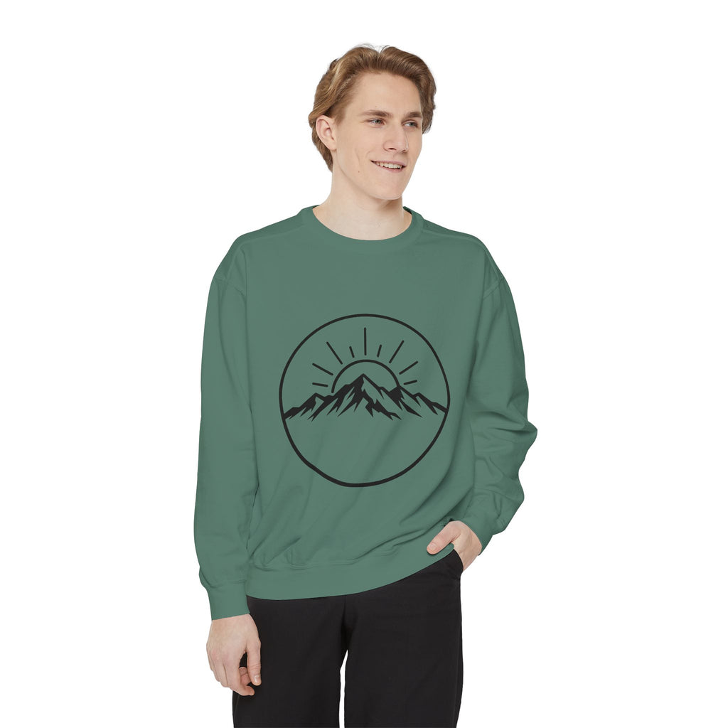Mountain Sunrise Sweatshirt — Minimal Outdoor Graphic Pullover
