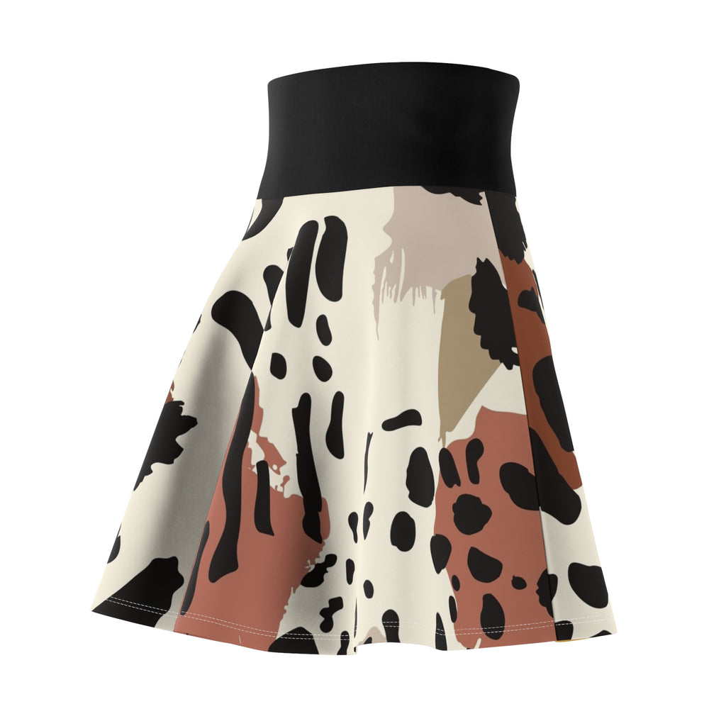 Leopard Print Skater Skirt — Retro Brown & Black Animal Pattern