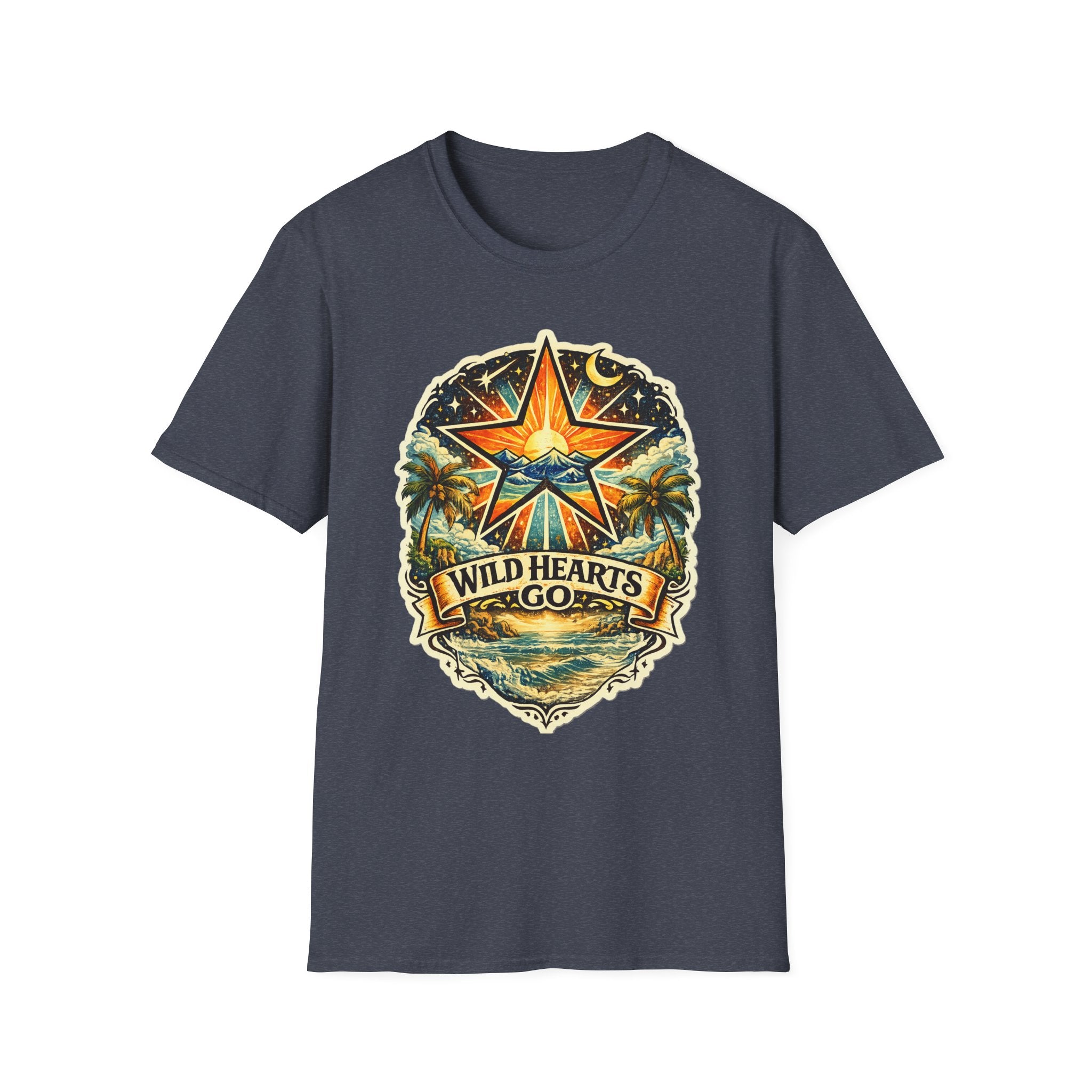 Wild Hearts Go T-Shirt — Vintage Surf Star Sunset Graphic Tee