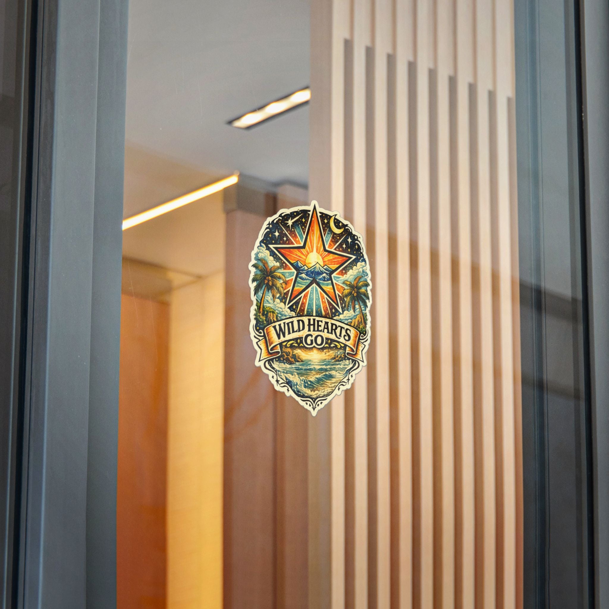 Die-Cut Sticker — "Wild Hearts Go" Vintage Surf Star Scenic Sticker