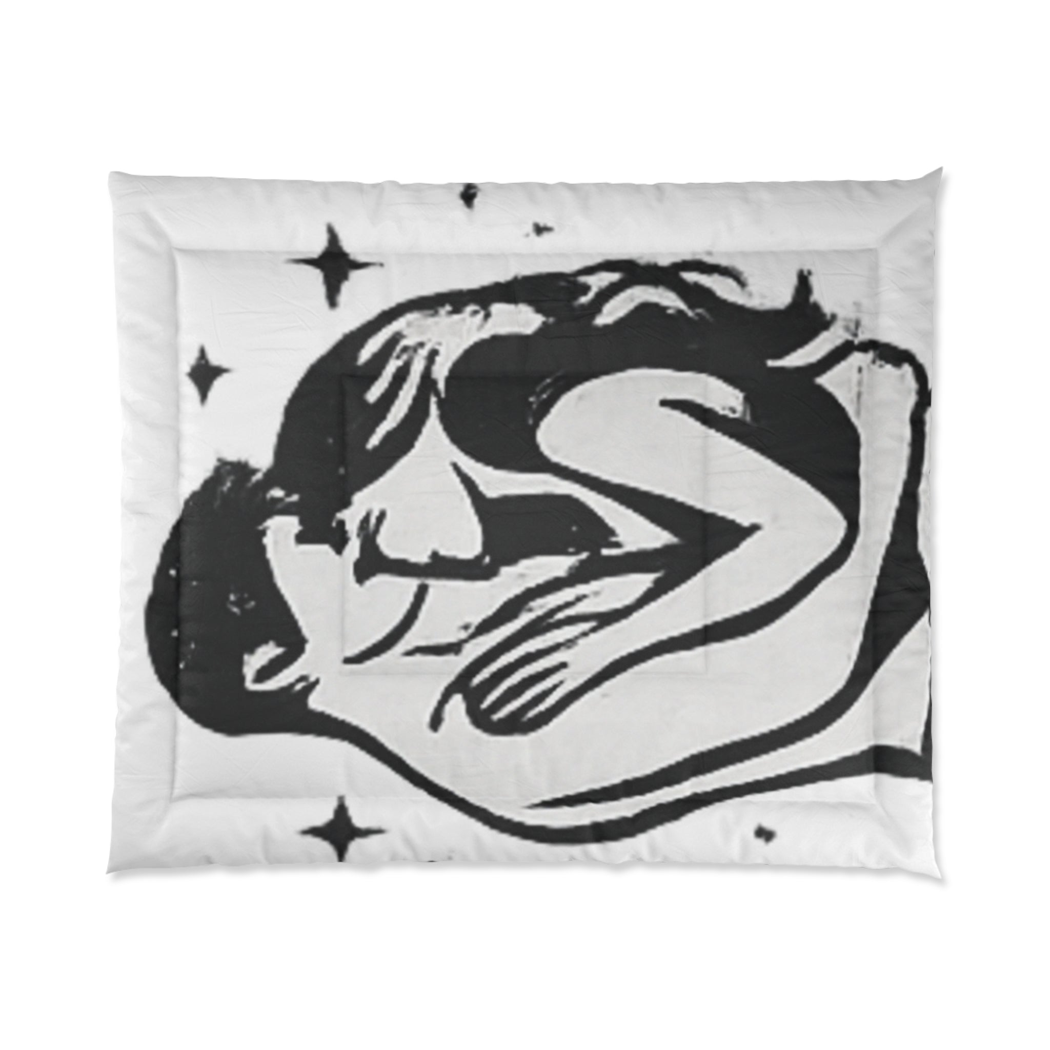 Celestial Embrace Comforter – Minimal Black & White Sleepy Moon Design