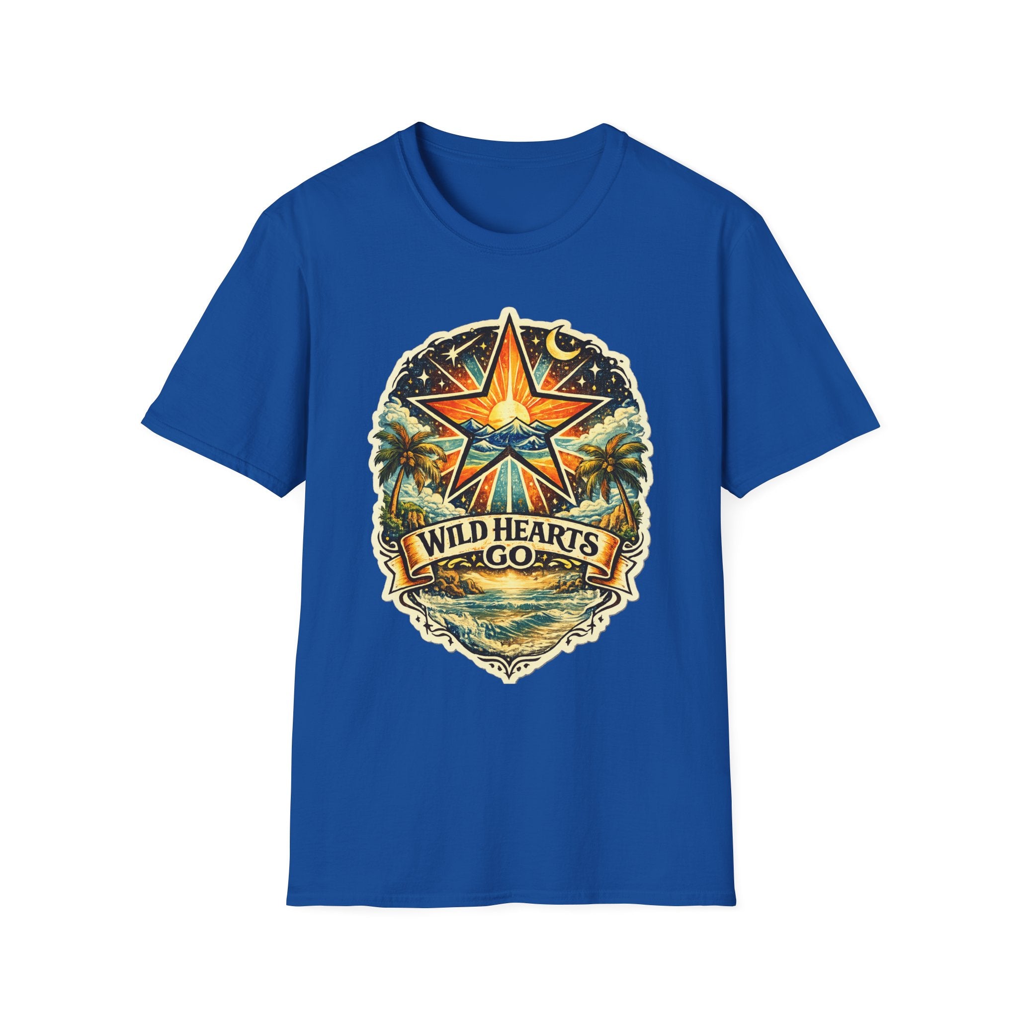Wild Hearts Go T-Shirt — Vintage Surf Star Sunset Graphic Tee