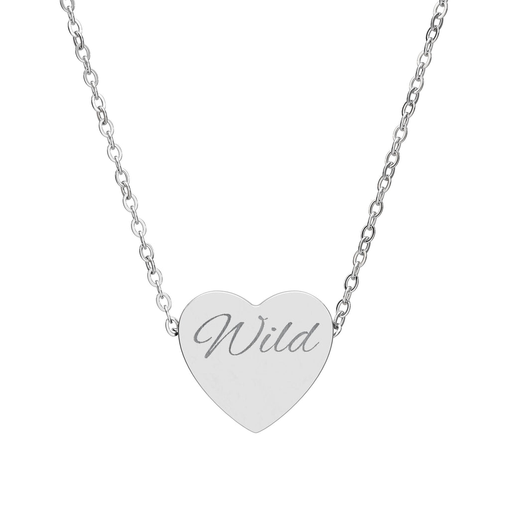 Engraved 'Wild' Heart Necklace — Personalized Stainless Steel Pendant