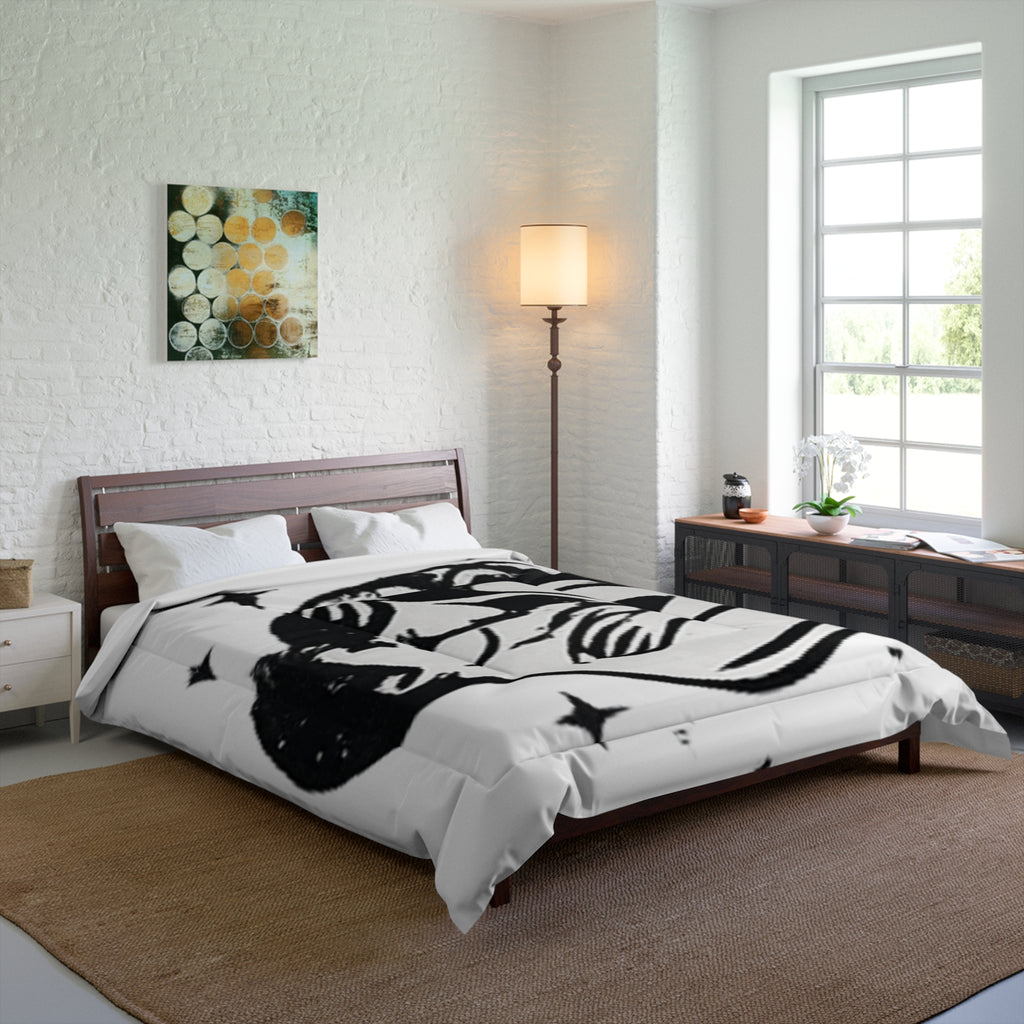 Celestial Embrace Comforter – Minimal Black & White Sleepy Moon Design