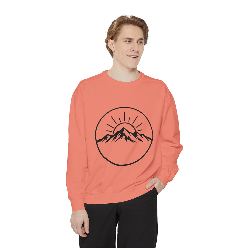 Mountain Sunrise Sweatshirt — Minimal Outdoor Graphic Pullover