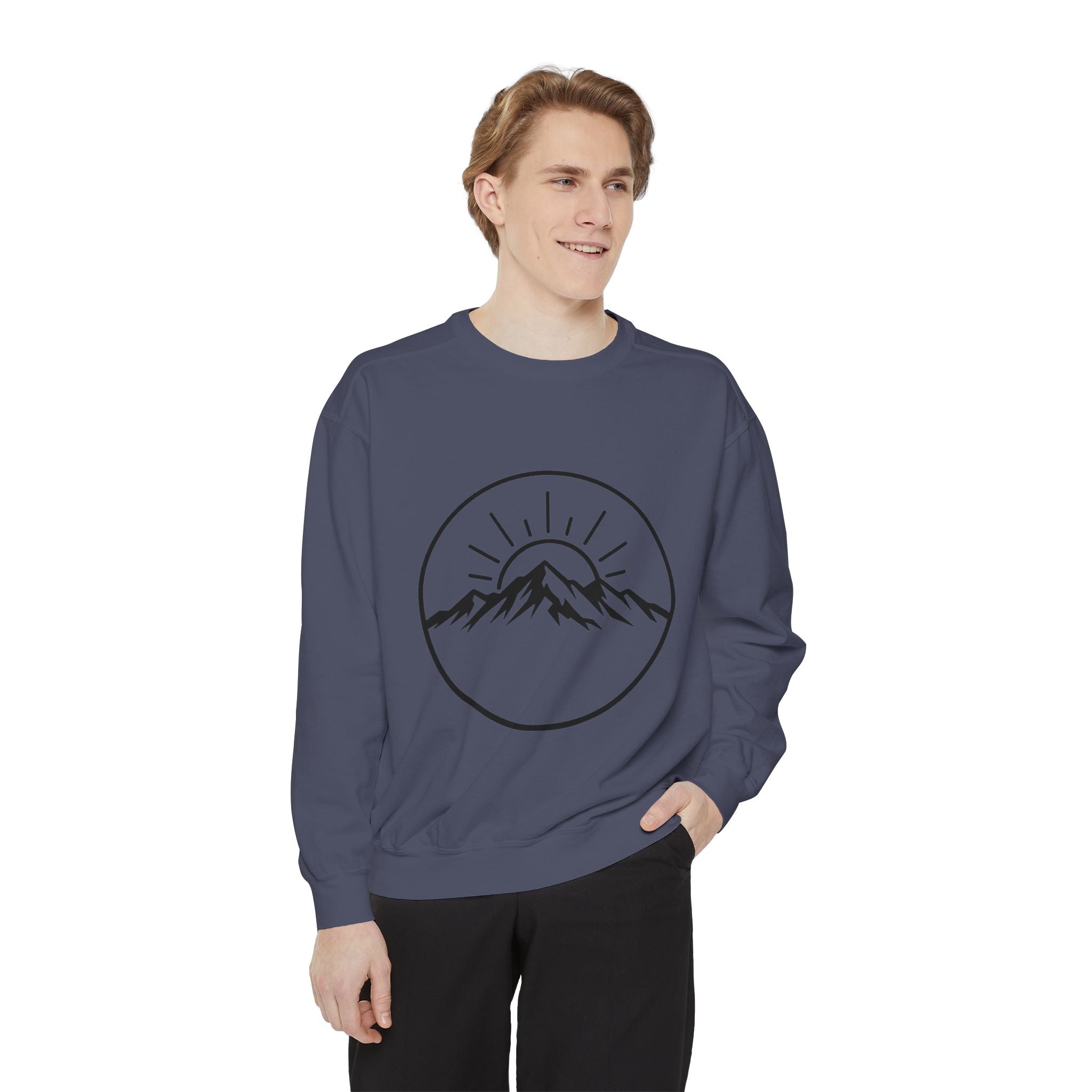Mountain Sunrise Sweatshirt — Minimal Outdoor Graphic Pullover