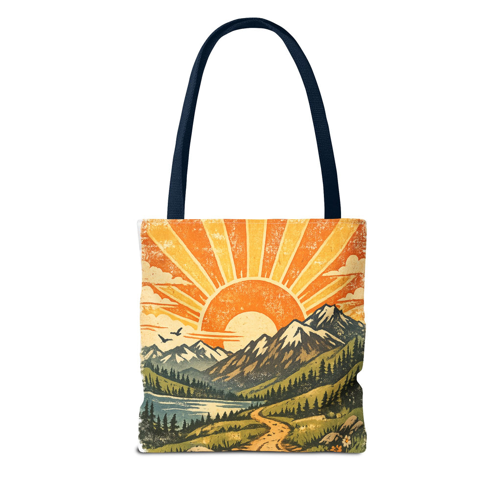 Retro Sunrise Mountain Tote Bag — Scenic Landscape Canvas Tote