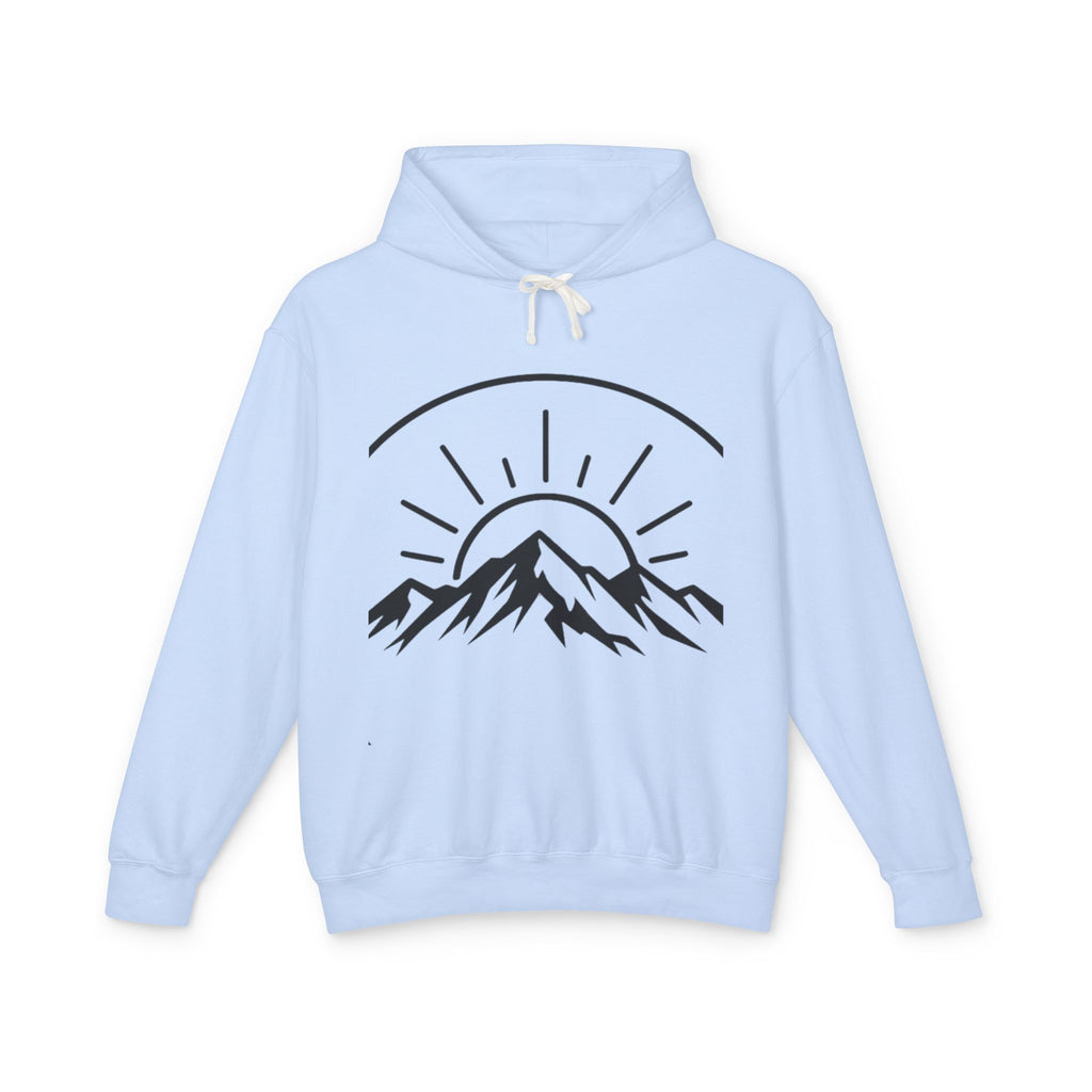 Mountain Sunrise Hoodie — Minimal Outdoor Graphic Pullover