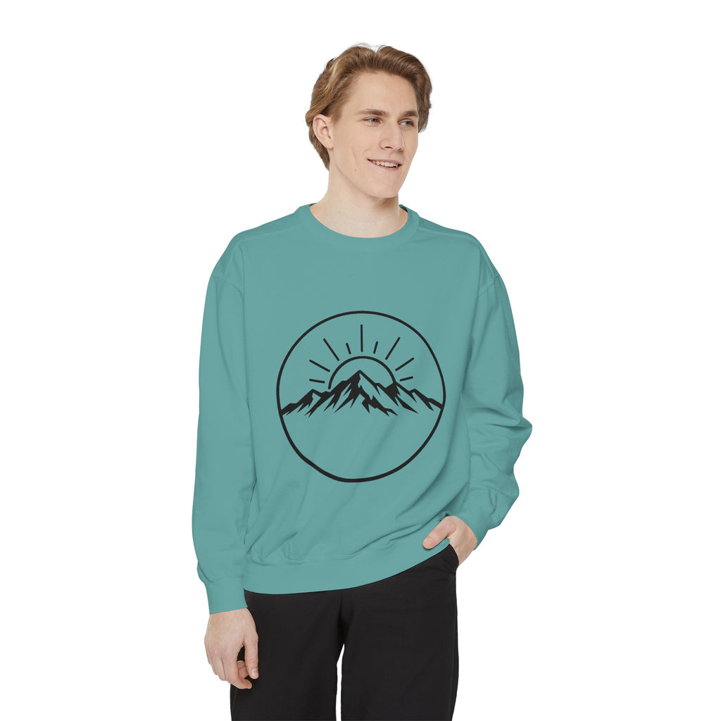 Mountain Sunrise Sweatshirt — Minimal Outdoor Graphic Pullover