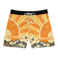 Retro Mountain Sunrise Swim Shorts — Men's Mid-Length Beach Trunks