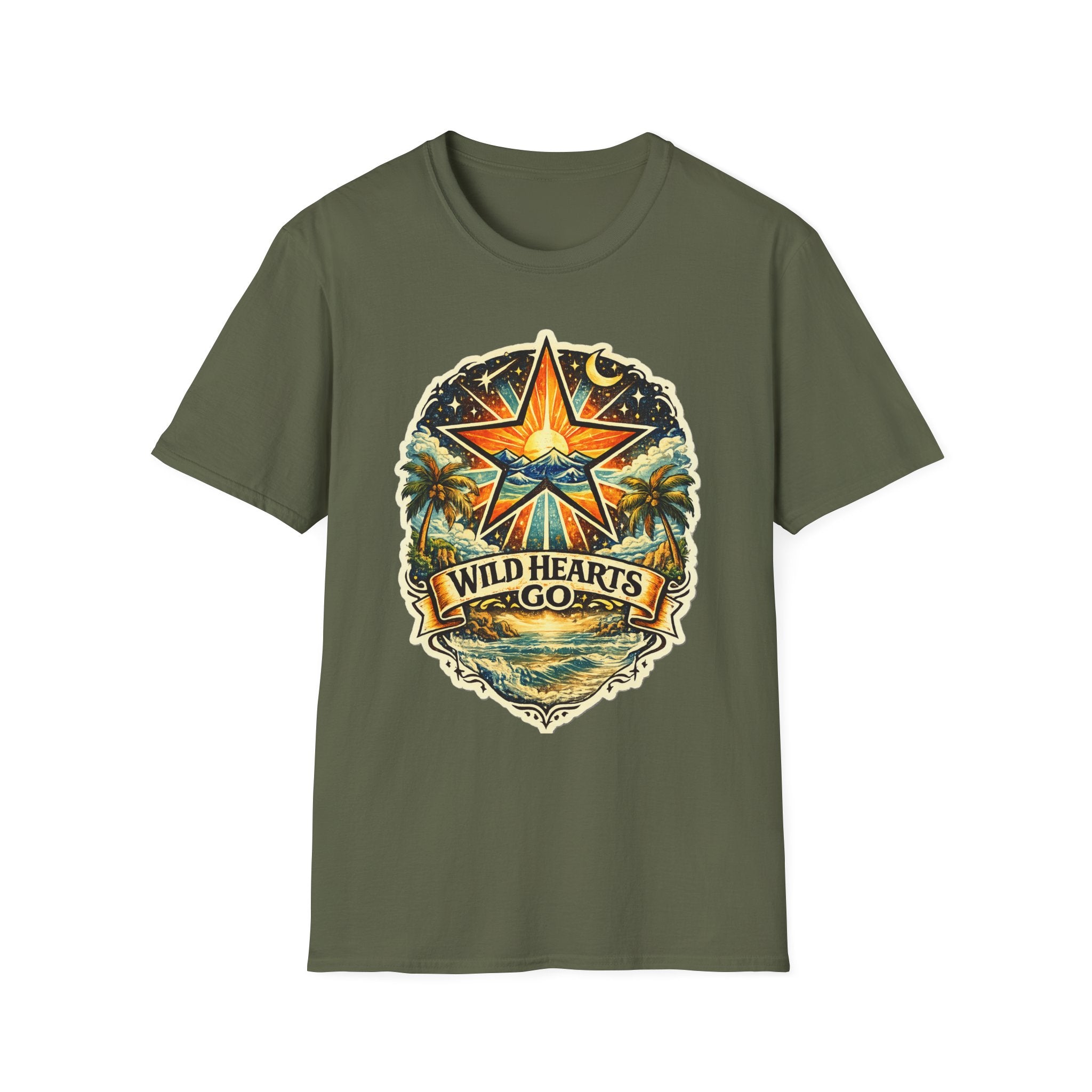 Wild Hearts Go T-Shirt — Vintage Surf Star Sunset Graphic Tee