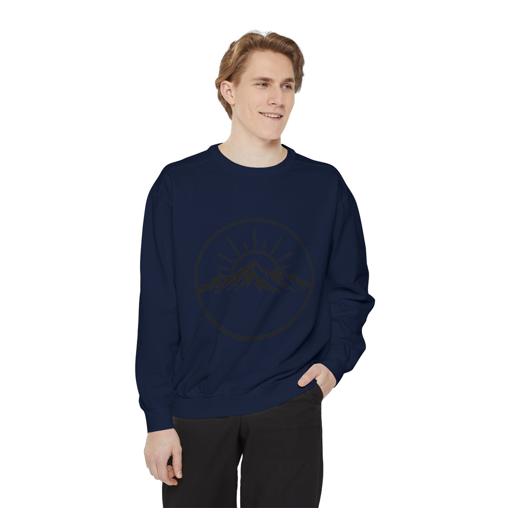 Mountain Sunrise Sweatshirt — Minimal Outdoor Graphic Pullover