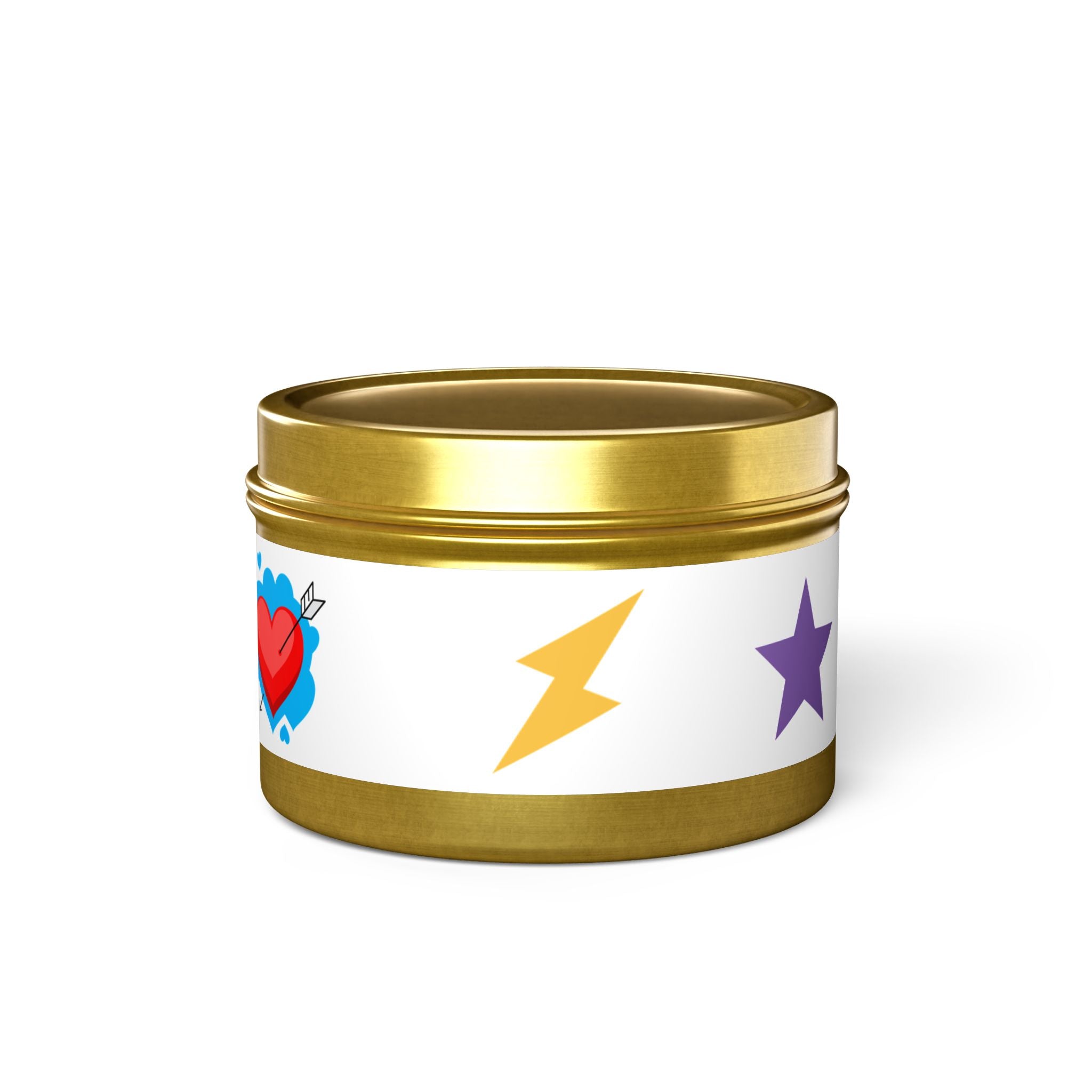 Pop Art Heart Tin Candle – Scented Gift Candle with Lightning & Star Graphics