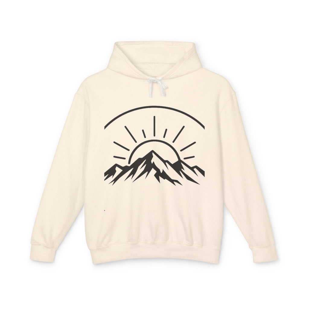 Mountain Sunrise Hoodie — Minimal Outdoor Graphic Pullover