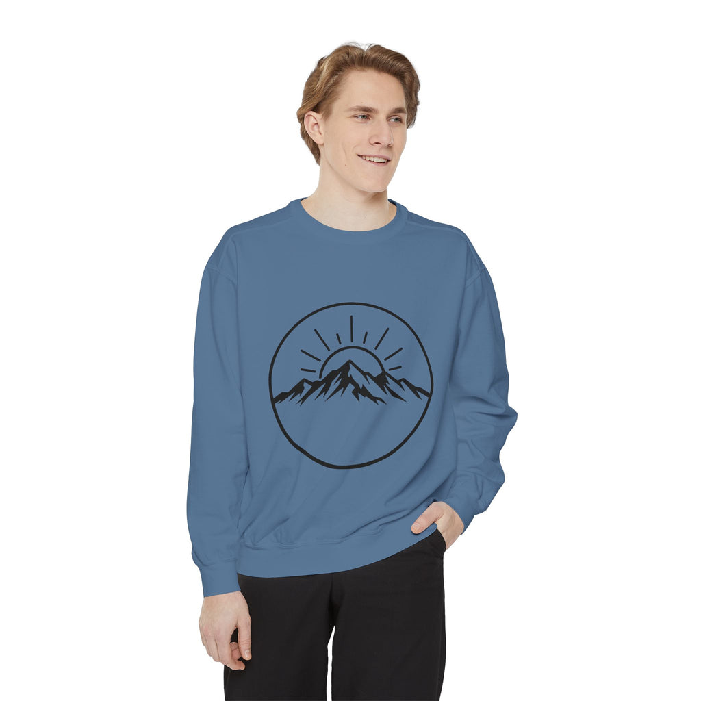 Mountain Sunrise Sweatshirt — Minimal Outdoor Graphic Pullover