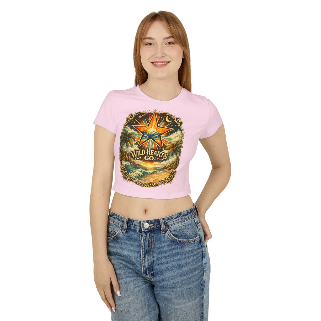 Wild Hearts Go Crop Tee — Retro Tropical Star Graphic Women's Baby Tee