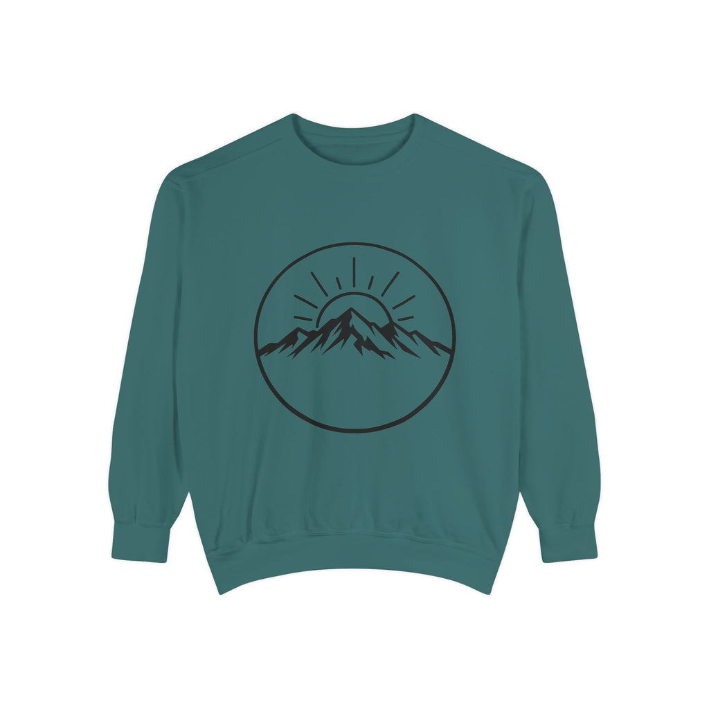 Mountain Sunrise Sweatshirt — Minimal Outdoor Graphic Pullover