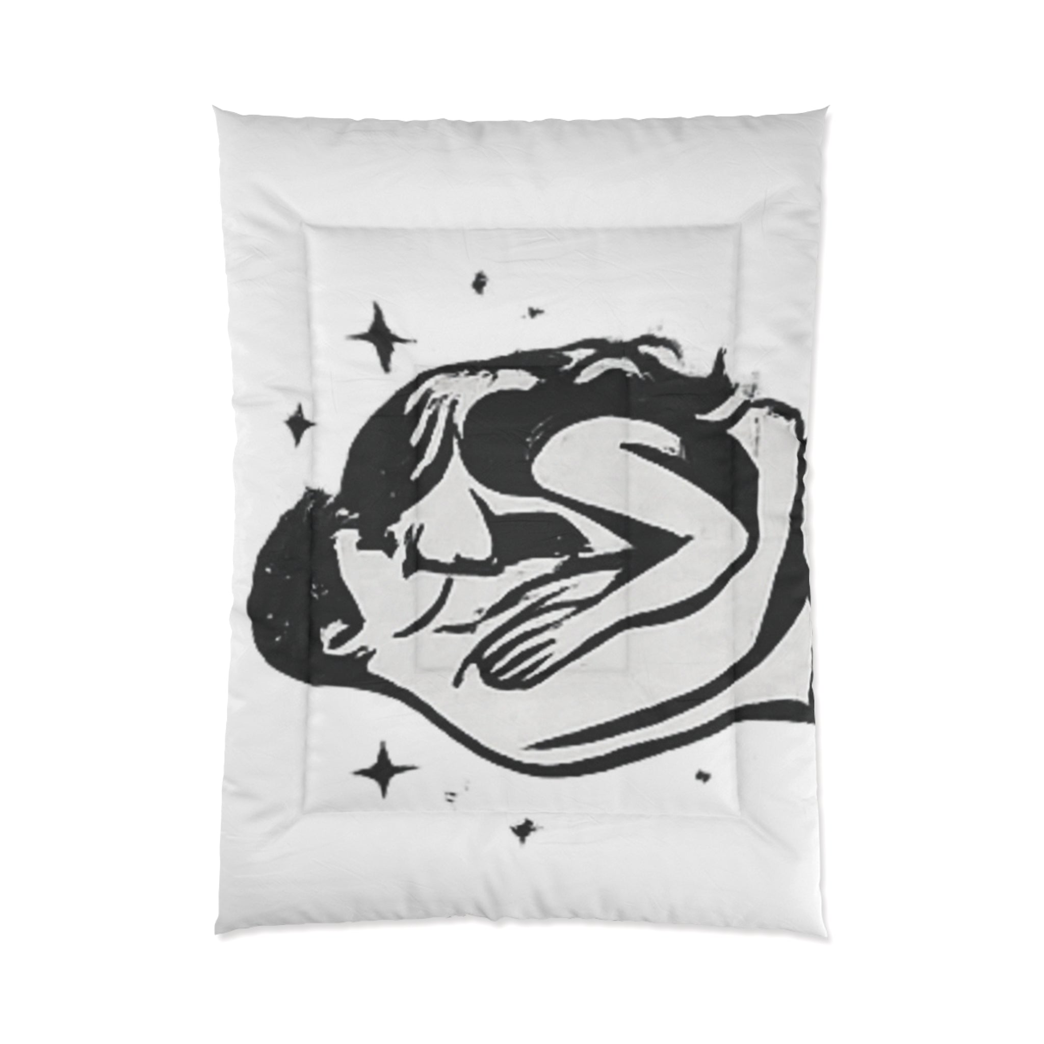 Celestial Embrace Comforter – Minimal Black & White Sleepy Moon Design