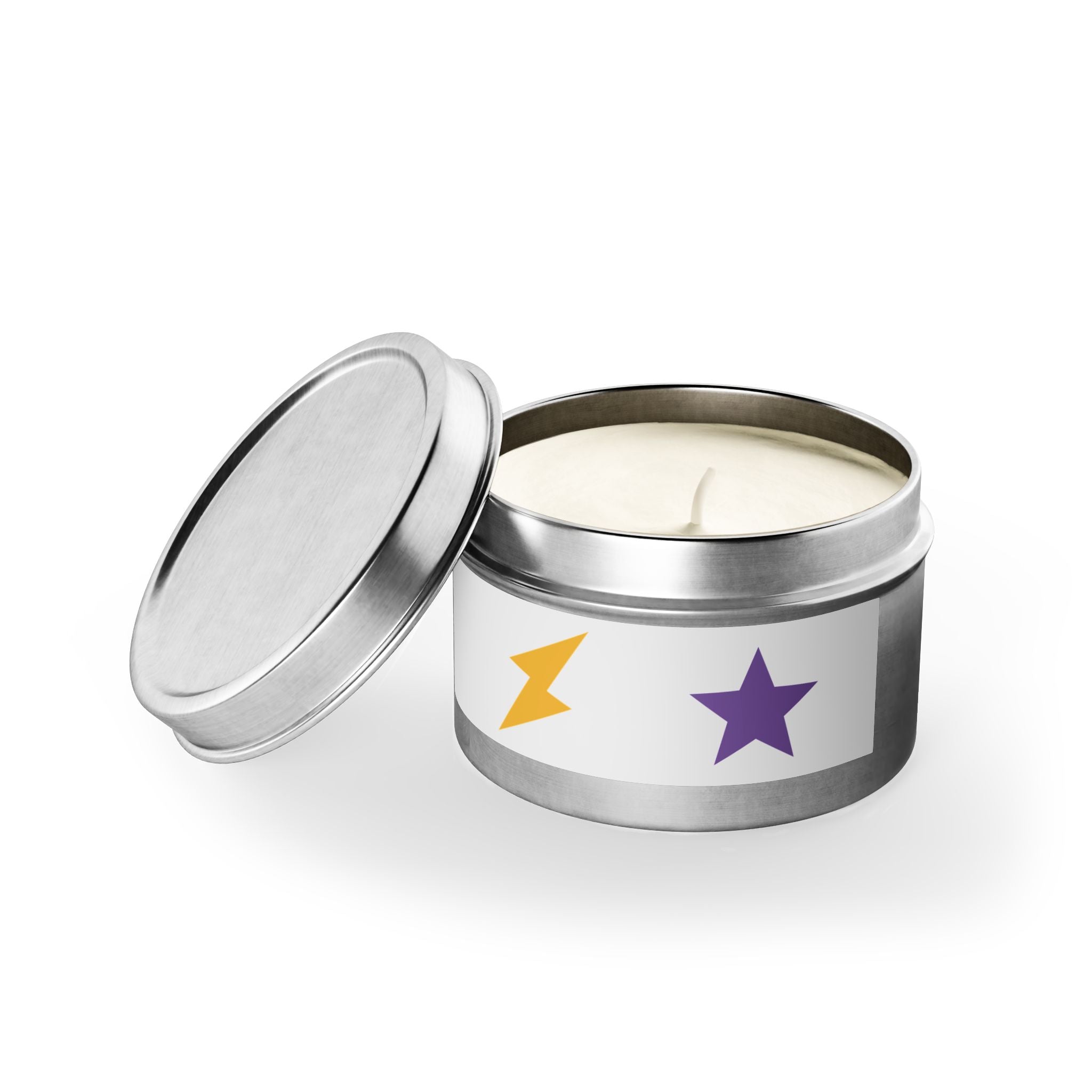 Pop Art Heart Tin Candle – Scented Gift Candle with Lightning & Star Graphics