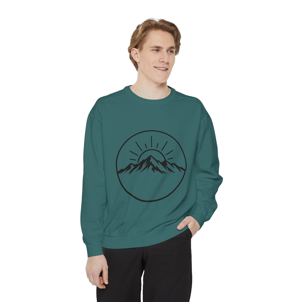 Mountain Sunrise Sweatshirt — Minimal Outdoor Graphic Pullover