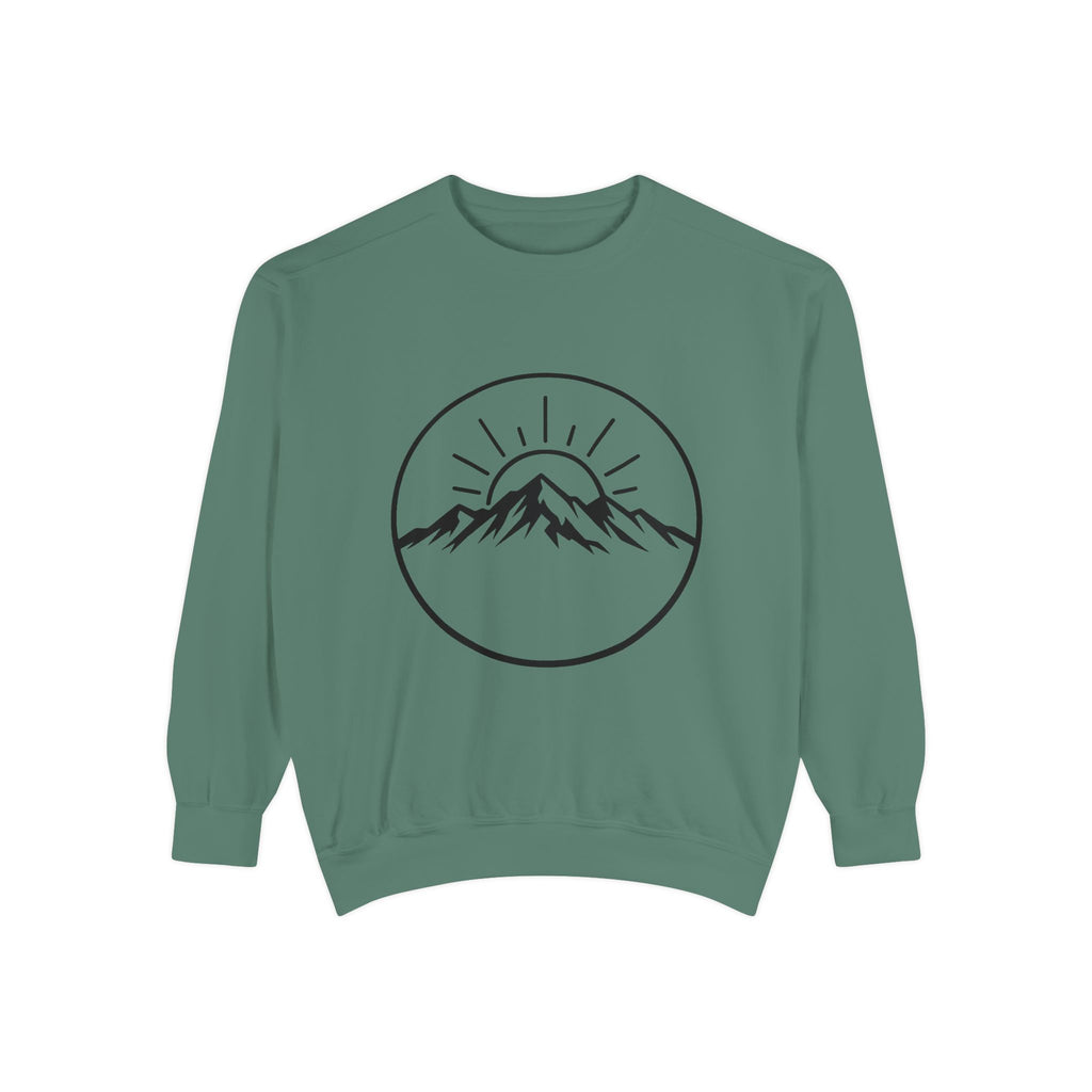 Mountain Sunrise Sweatshirt — Minimal Outdoor Graphic Pullover