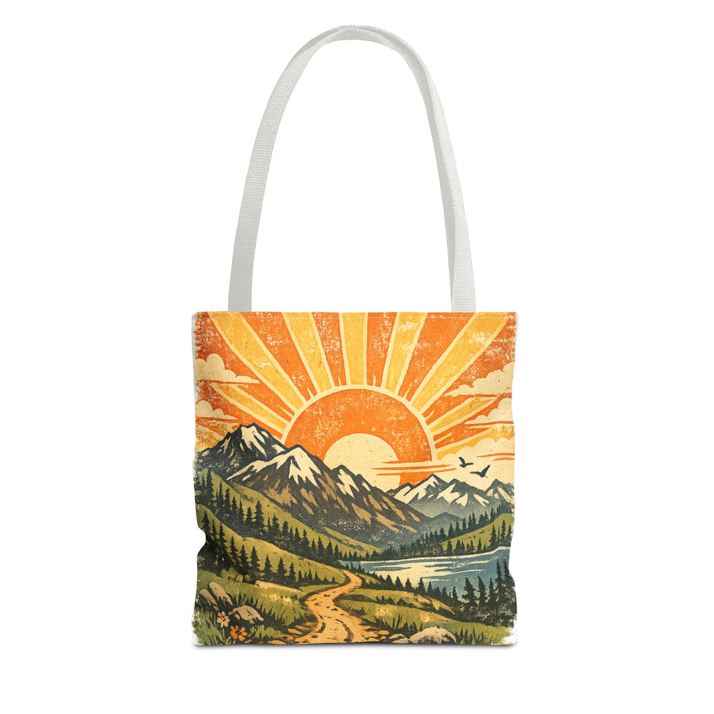 Retro Sunrise Mountain Tote Bag — Scenic Landscape Canvas Tote