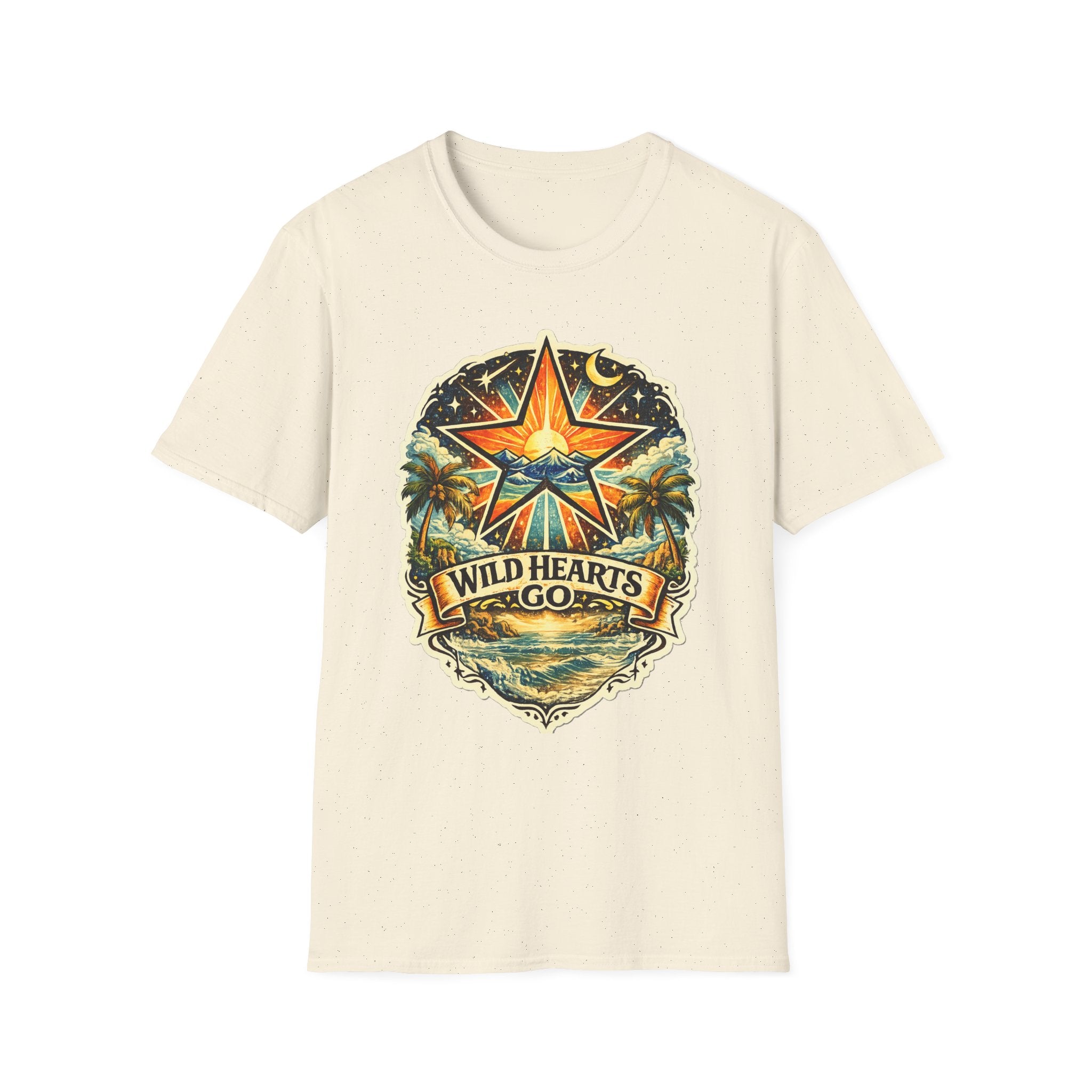 Wild Hearts Go T-Shirt — Vintage Surf Star Sunset Graphic Tee