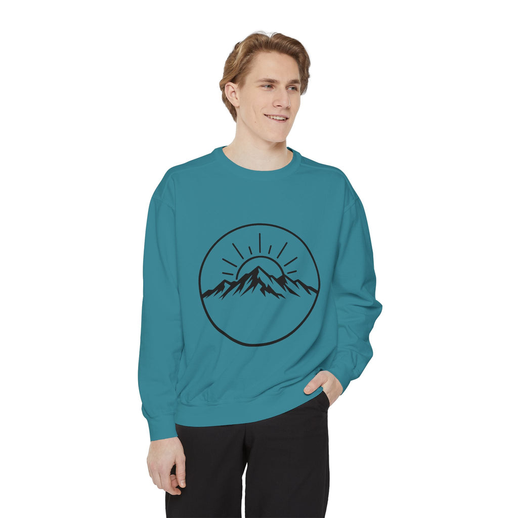 Mountain Sunrise Sweatshirt — Minimal Outdoor Graphic Pullover