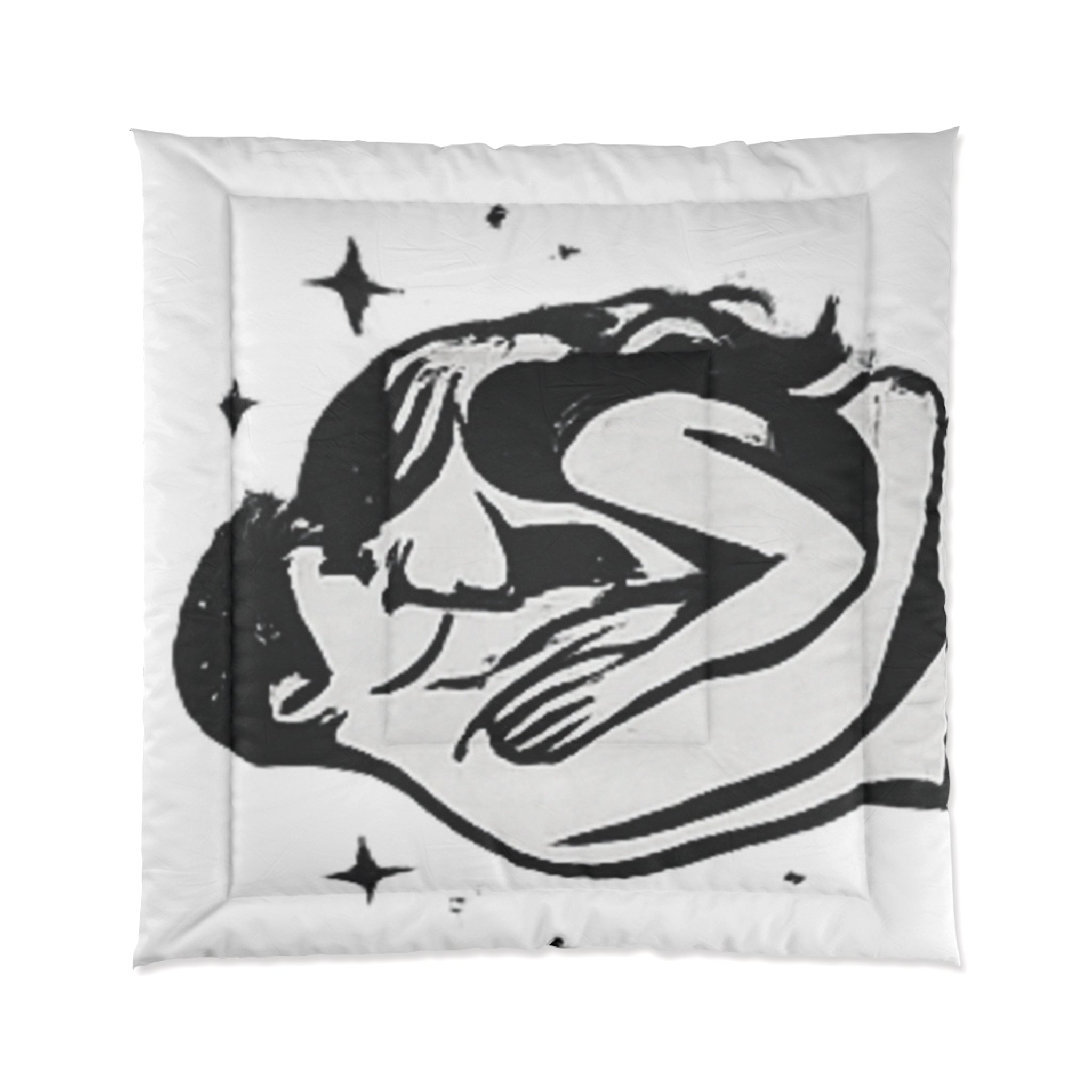 Celestial Embrace Comforter – Minimal Black & White Sleepy Moon Design