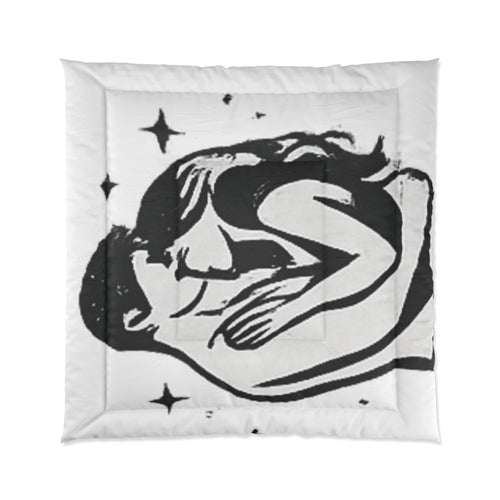 Celestial Embrace Comforter – Minimal Black & White Sleepy Moon Design