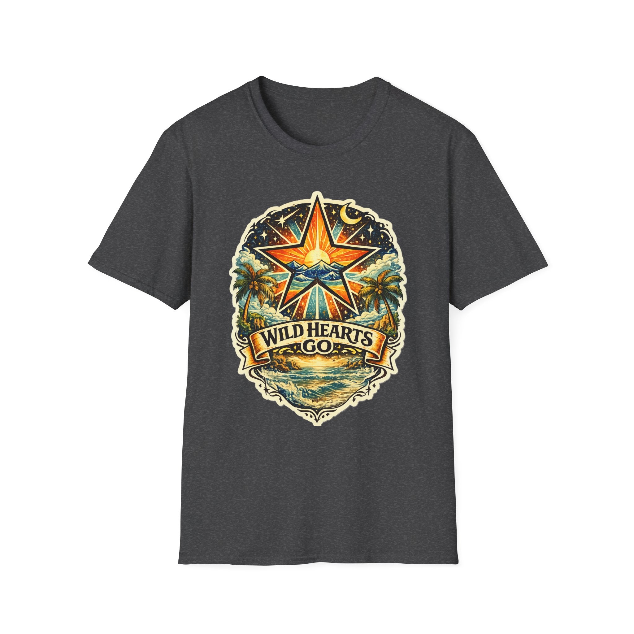 Wild Hearts Go T-Shirt — Vintage Surf Star Sunset Graphic Tee